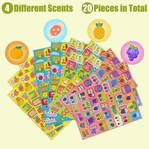 Miniatura 3 de 750 calcomanías perfumadas para raspar, calcomanías malolientes, frutas y alimentos, calcomanías de motivación para suministros escolares,