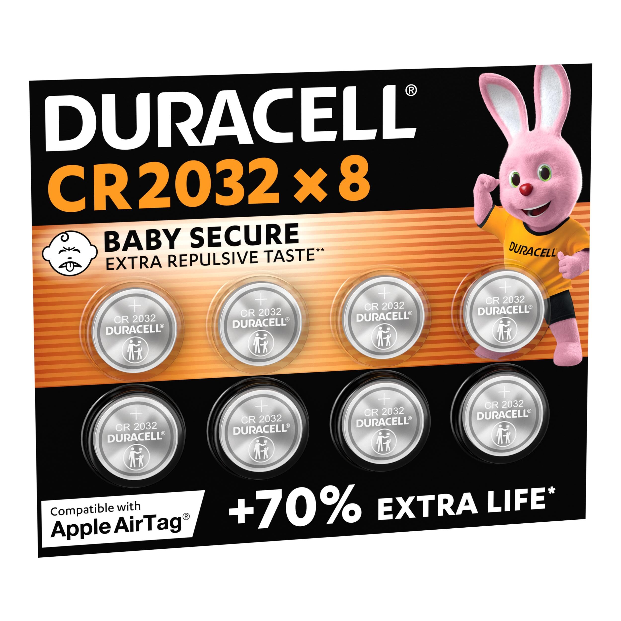 DURACELL 2032 Piles Boutons au Lithium (Lot de 8) 3V  CR2032