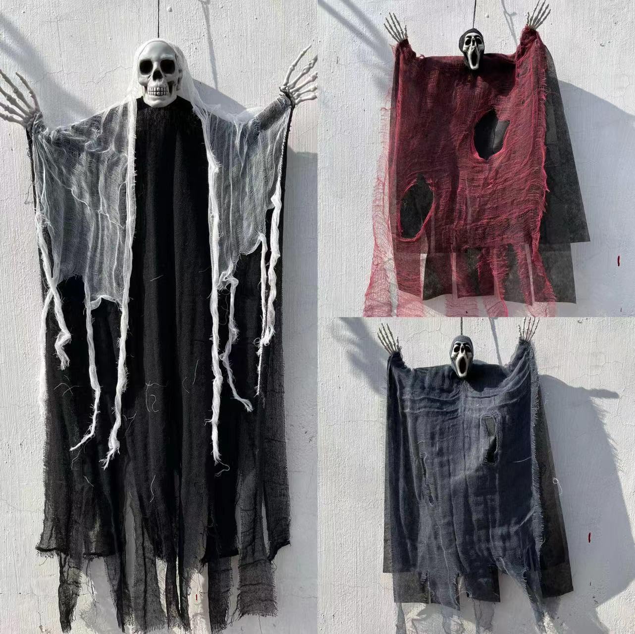 TAPIT 3 Pack Halloween Skeleton Ghosts Decorations, Hanging Grim Reapers Skeleton Flying Ghost, Scary Flying Skeleton, Spooky Halloween Decorations for Halloween Party Supplies Haunted Houses (C)