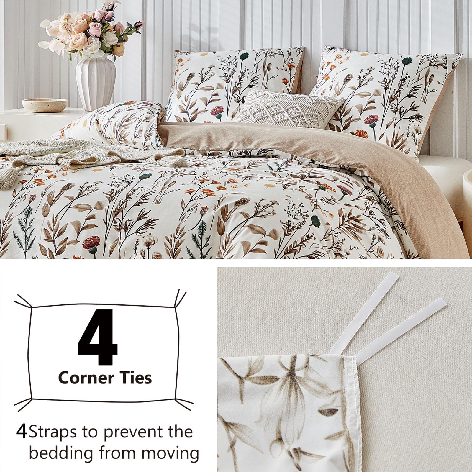 TTCM Funda Nordica Cama 180, Funda Nordica 240 x 260 cm, Incluye 1 Fibra Ultrafina con Estampado Floral Funda Nórdica 240x260 cm + 2 Funda Almohada 65x65 cm, con Cremallera