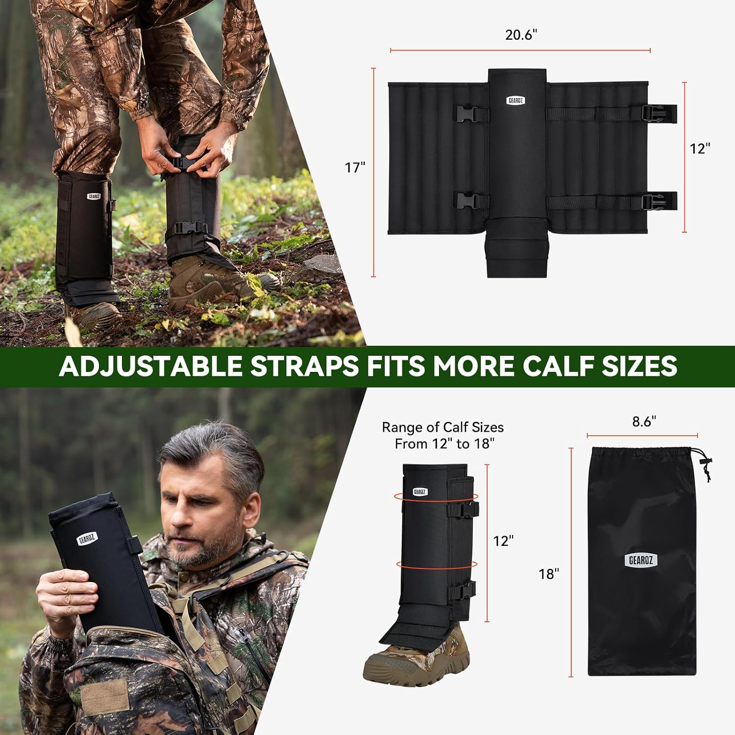 GearOZ Snake Gaiters Snake Chaps, Durable Lower Legs Snake Guards, Snake Bite Protective Gaiters, Anti-Snake Gaiters for Men/Women, Adjustable Size for Hunting/Hiking/Farm Working