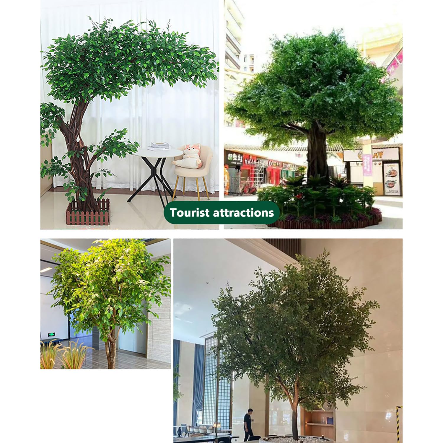 Albero di Banyan artificiale con recinzione+prato+robusta base in ferro, alberi artificiali decorativi fatti a mano, albero floreale realistico,rami in legno massello,arredamento per la casa,300*300cm