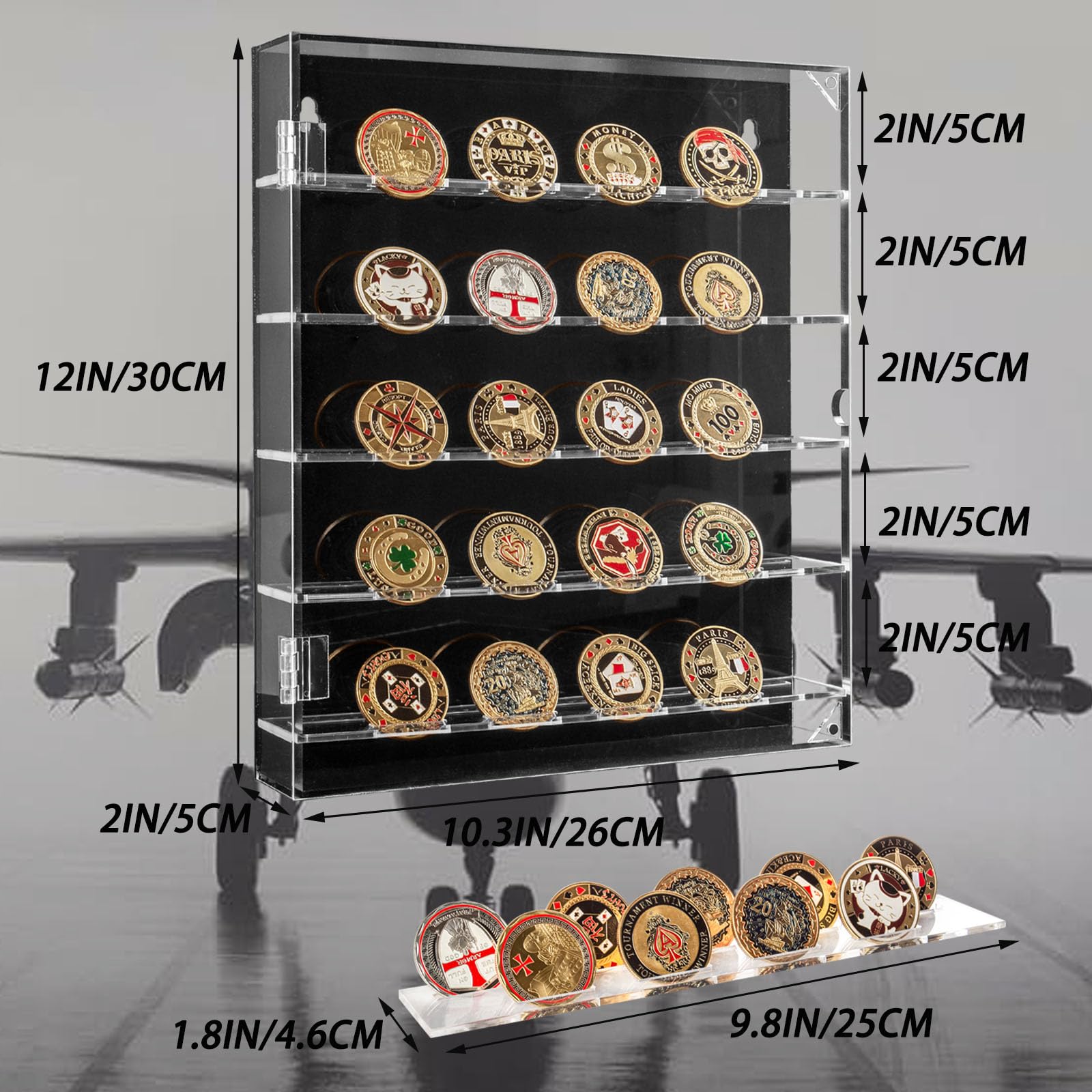 Cokritsm Challenge Coin Display Case, 5 Rows Military Challenge Coin Display Box With Removable Shelves and Magnetic Door - Image 2
