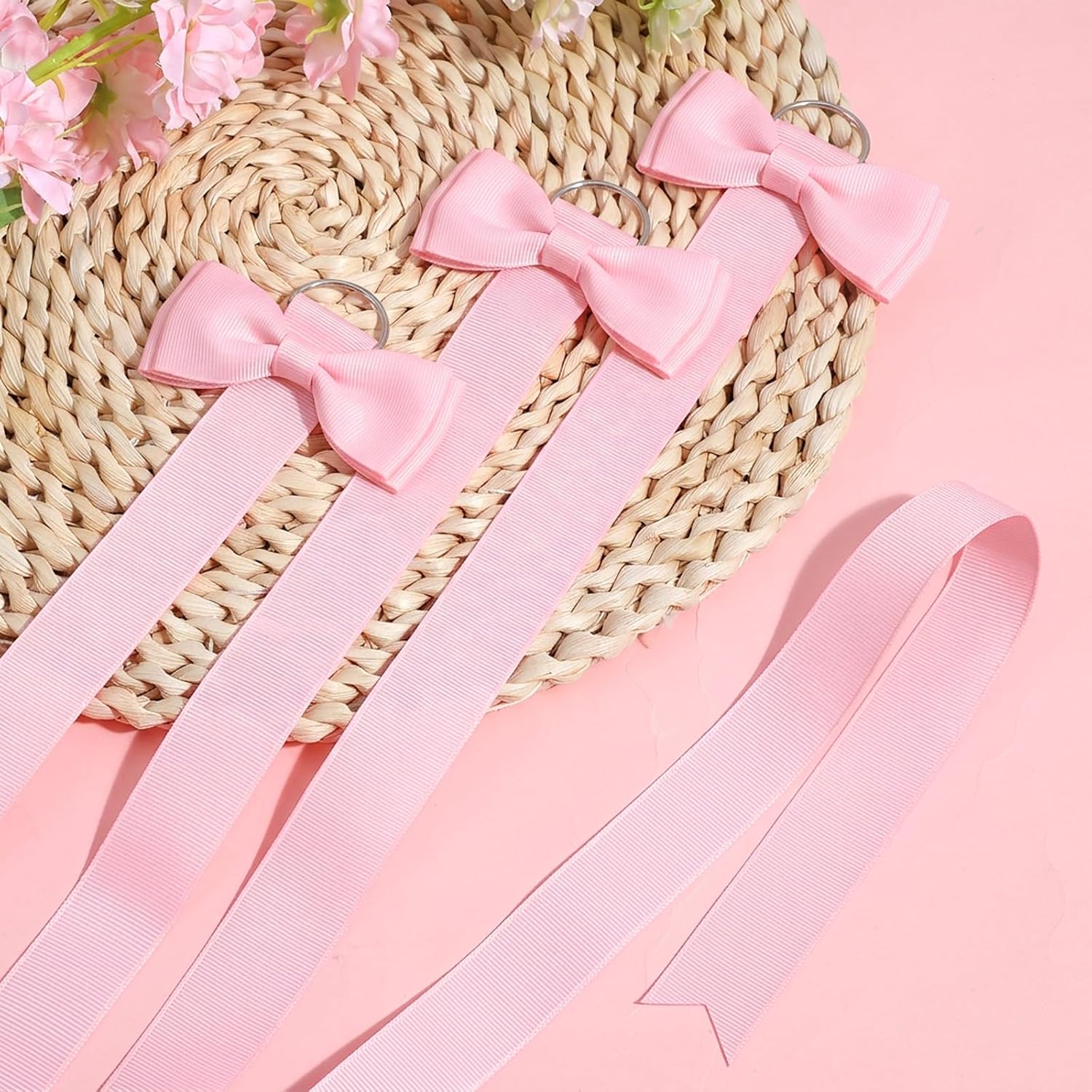 Mabor 3Pcs Hair Bow Holder, Hairbow Organizer Hanger for Girls Hair Bows, Pink Ribbon Hairpin Organizer Storage for Women, Wall Hanging Alligator Clip Accessories