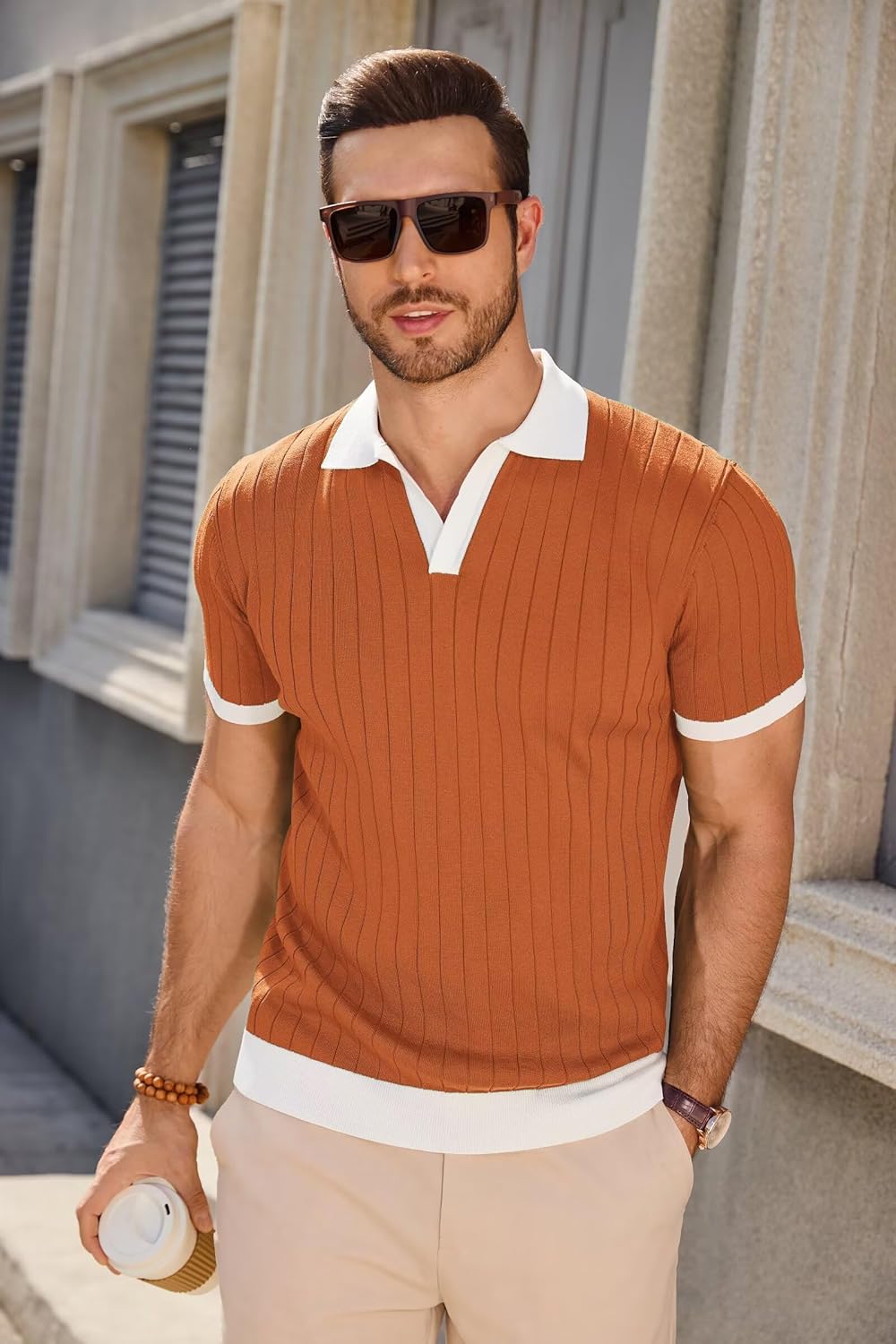 Mens Knit Polo Shirts Short Sleeve Slim Fit Casual Textured Golf Shirt Lightweight T Shirts with Contrast Collar - Image 2