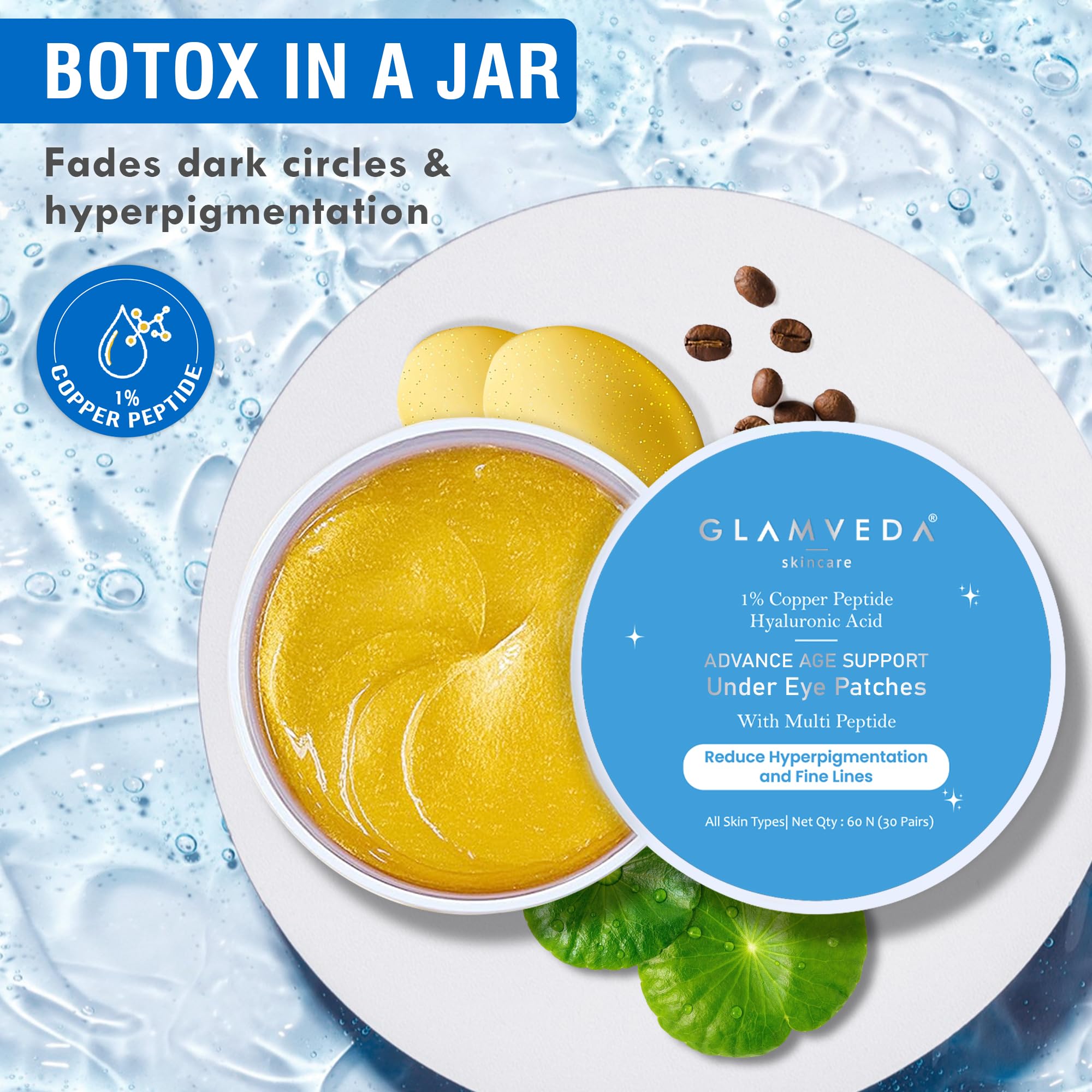 Glamveda Advanced Age Support Under Eye Patches For Dark Circles & Wrinkles & Removal of Fine Lines | 1% Copper Peptide & Hyaluronic Acid Puffy Eye Care Routine | For Women & Men 60Pcs (30 Pairs) 4