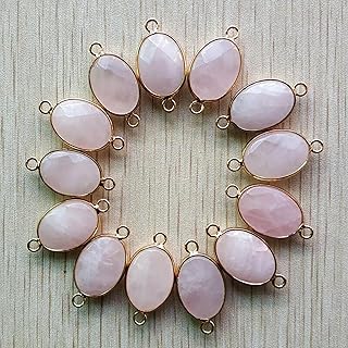 Lote de 12 Colgantes de Piedra de Cuarzo Rosa Natural, Conectores DIY.