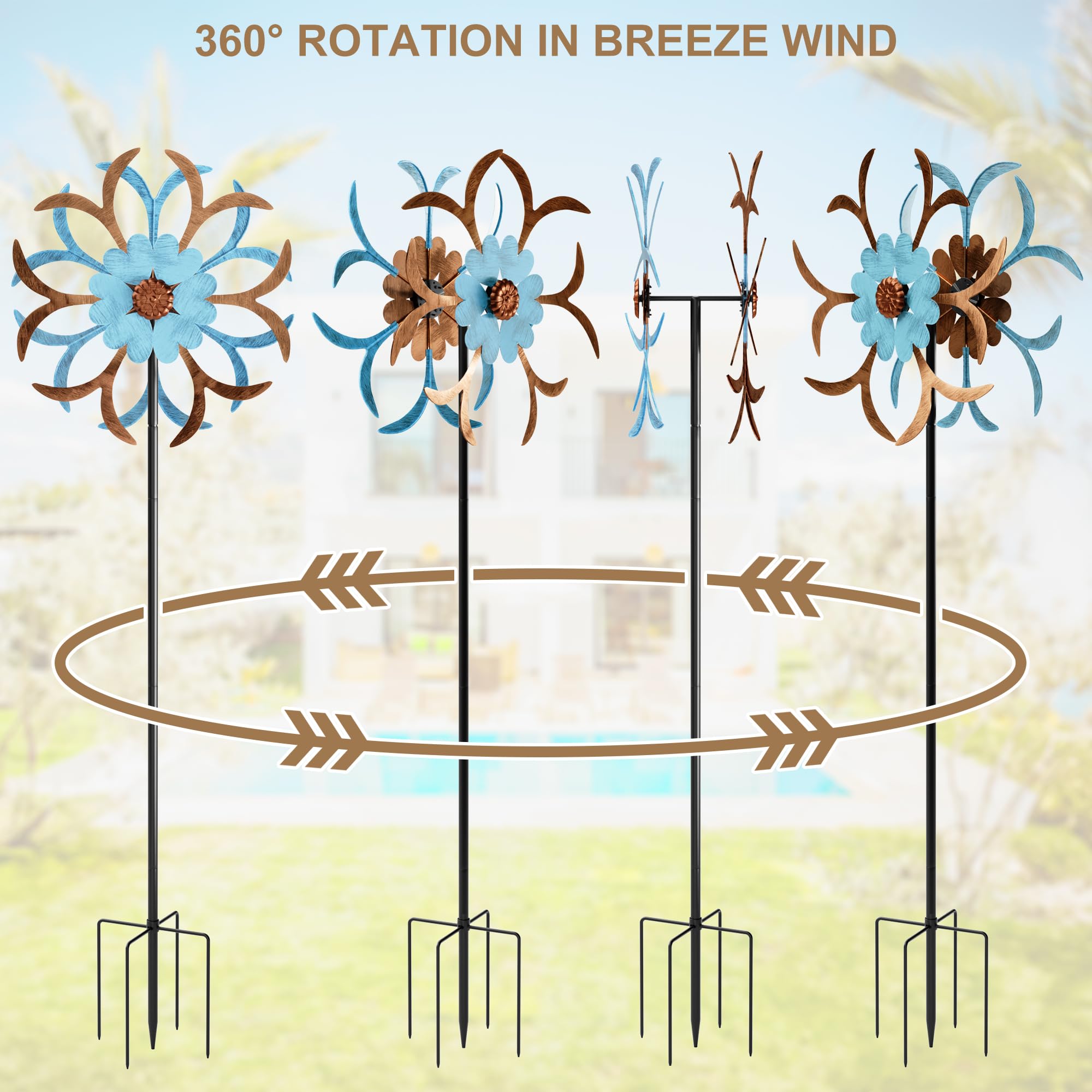 Wind Spinners Outdoor, Auslar 74.8 Inch Kinetic Wind Spinners for Yard and Garden, Metal Wind Spinner Outdoor Clearance with Stake, Dual Direction Wind Sculpture for Outside Patio Lawn Yard Decor