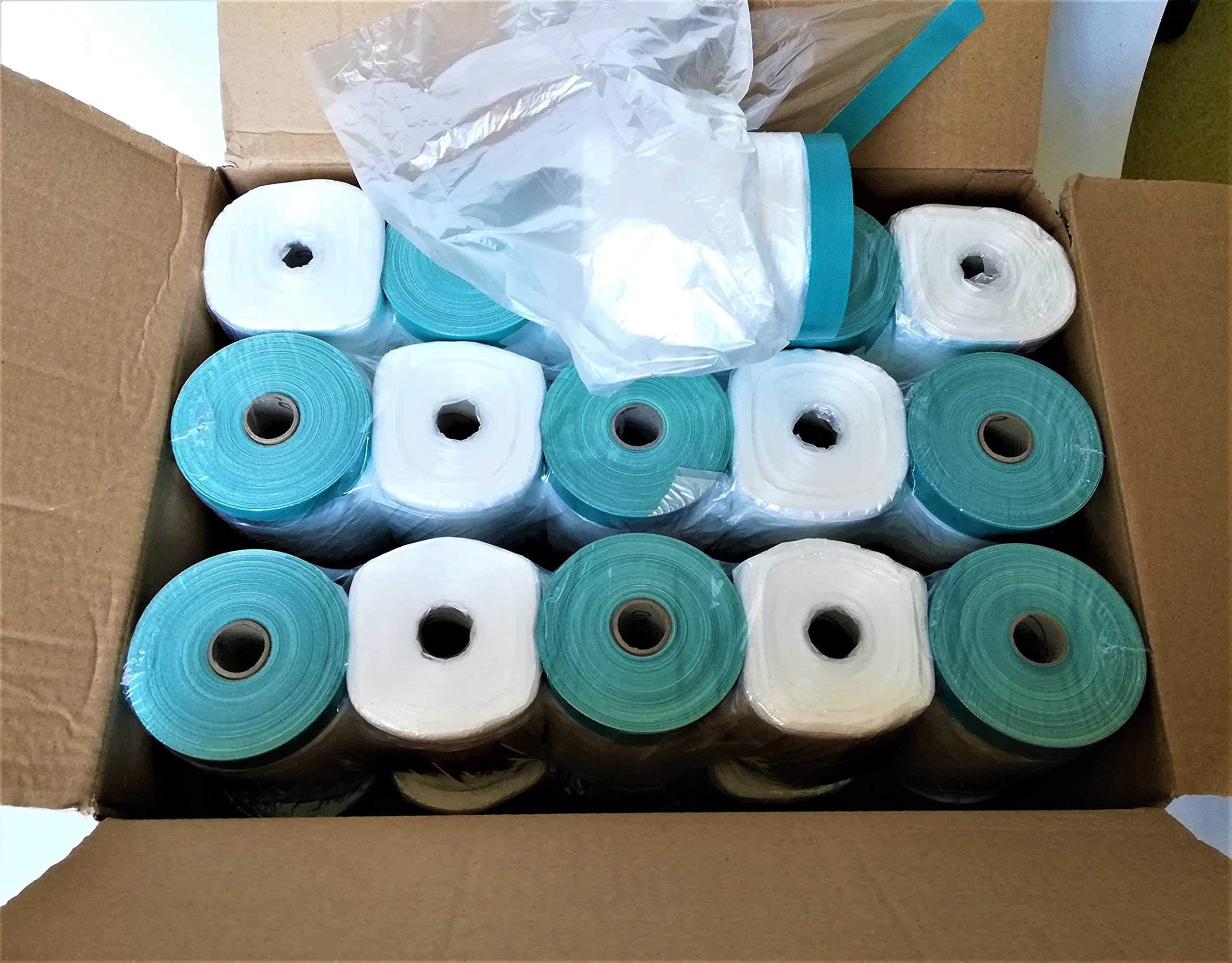 Profi Gewebe Masker 140cm x 20m 2-30 Rollen Abdeckfolie, Klebeband mit Folie UV21, bitte die Folienbreite und Stückzahl in der Liste auswählen!! (30 Stück 1,4 x 20m)