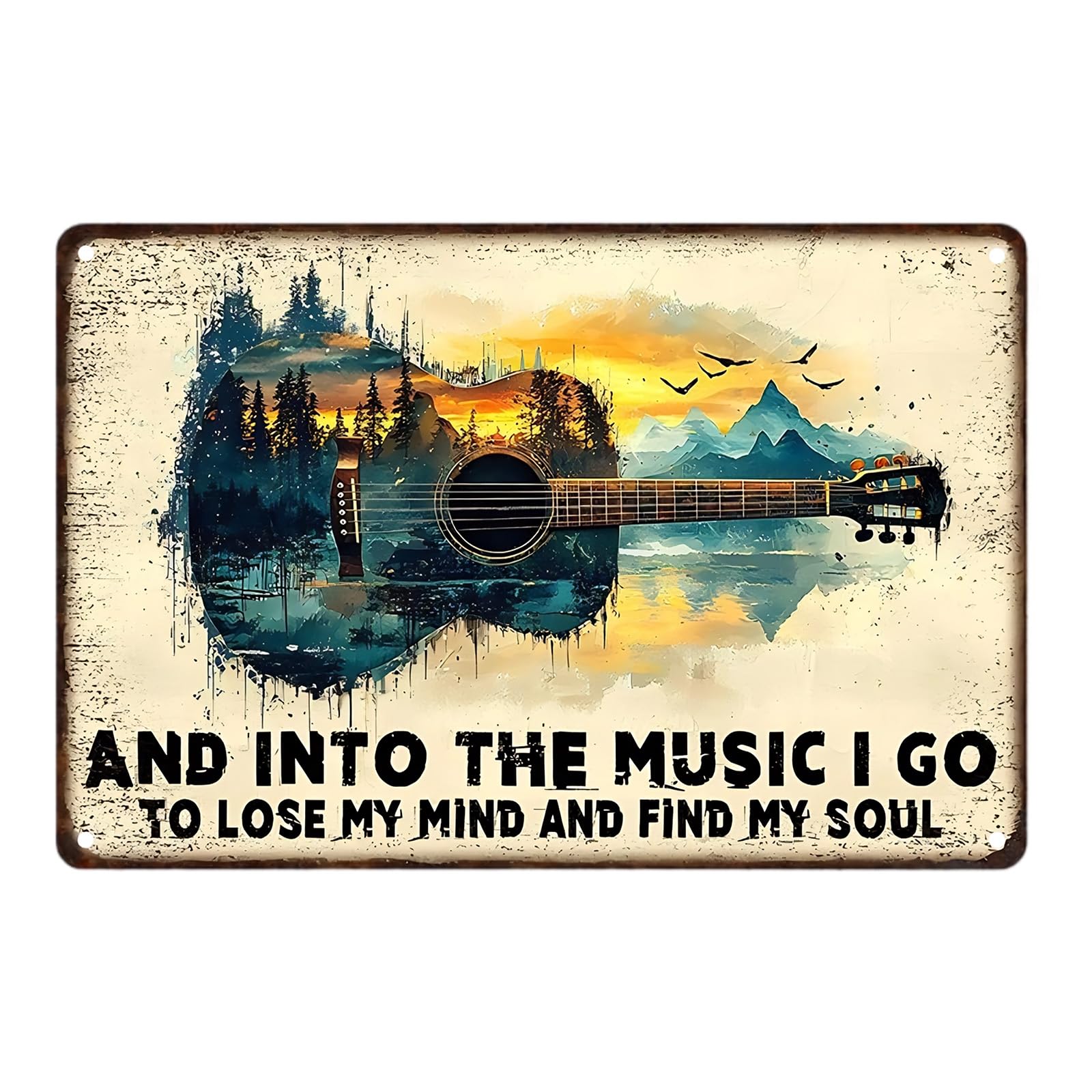Nodrex Guitar Metal Signs, Vintage Music Wall Art Aluminum Wall Decor with Inspirational Quote, Retro Metal Wall Art for Home Garden Bar Patio, Guitar Gifts for Men 20x30cm 7.87x11.81in