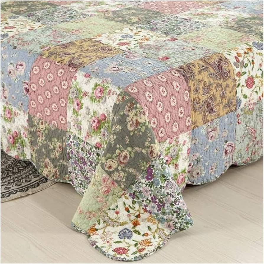 Amazon｜手作りパッチワークキルトベッドカバー綿100％スーパーキング