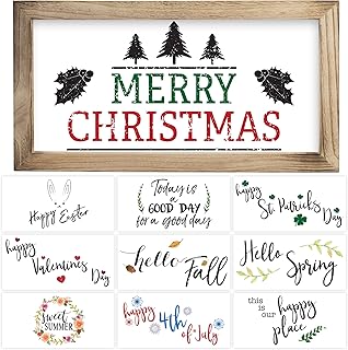 KIBAGA Farmhouse Wall Decor Signs For Christmas With Interchangeable Sayings - Rustic 9X17” Wood Picture Frame with 10 Des...