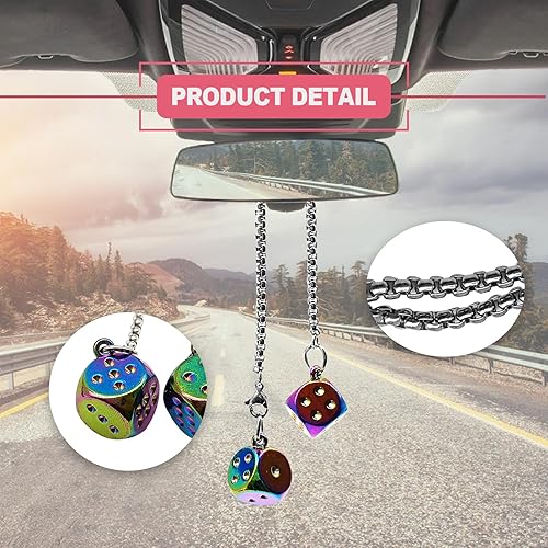 Miniatura 3 de Dados colgantes creativos con puntos, dados de metal, colgante de espejo retrovisor para automóvil, accesorios para decoración interior del