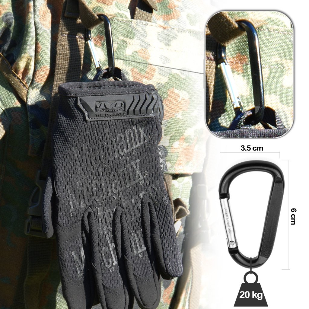 Mechanix Wear ORIGINAL Einsatz-Handschuhe, atmungsaktiv & Abriebfest + Gear-Karabiner, Original Glove in Schwarz, Coyote