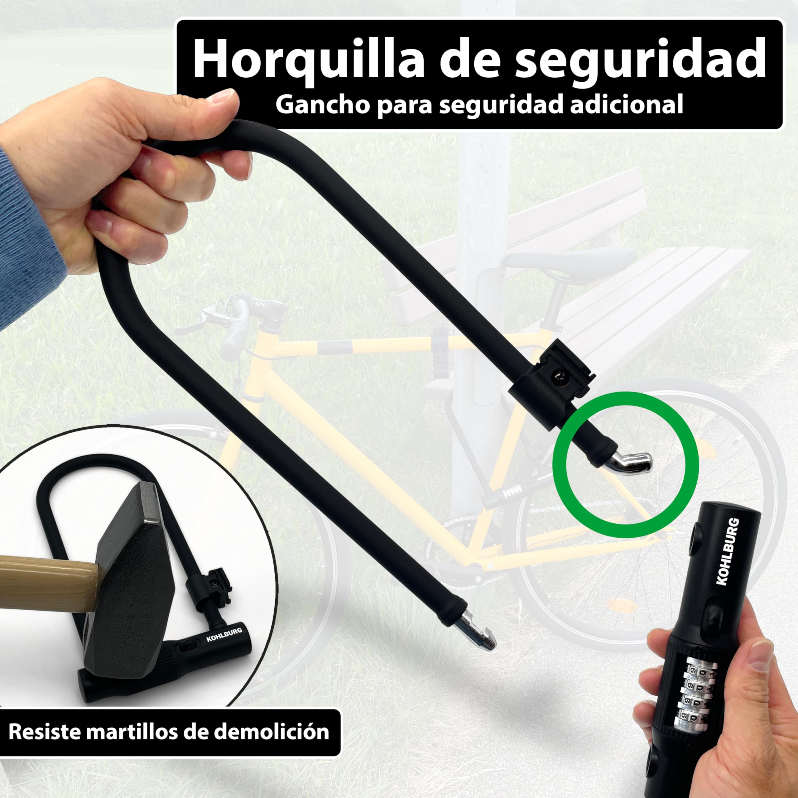 KOHLBURG Antirrobo de horquilla de combinación para bicicleta con soporte