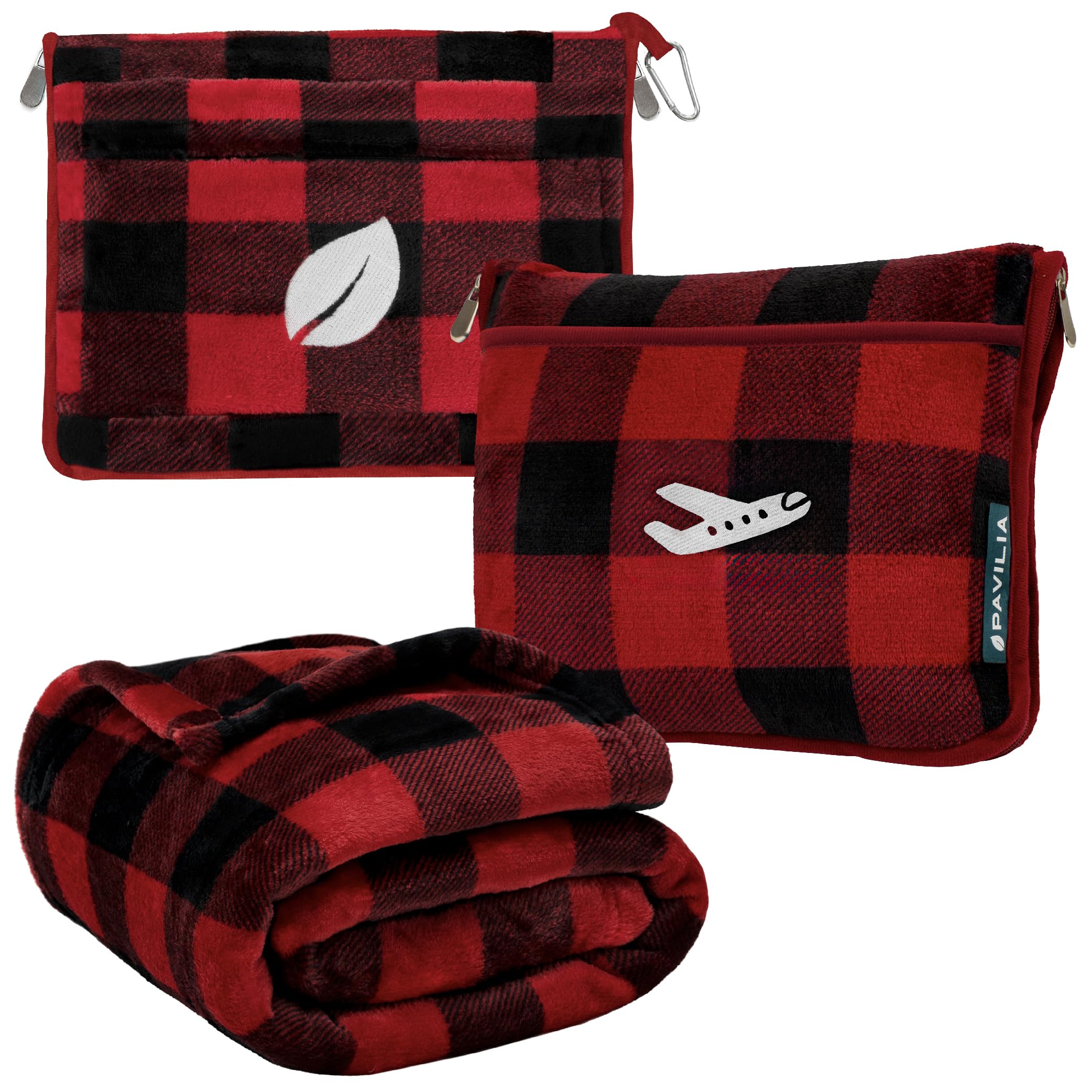 PAVILIA Coperta da viaggio, set di coperte per aeroplano in borsa morbida con tasche, coperta per aereo, compatta e pieghevole, cuscino essenziale per auto, accessori per viaggiatori, regali, cinghia