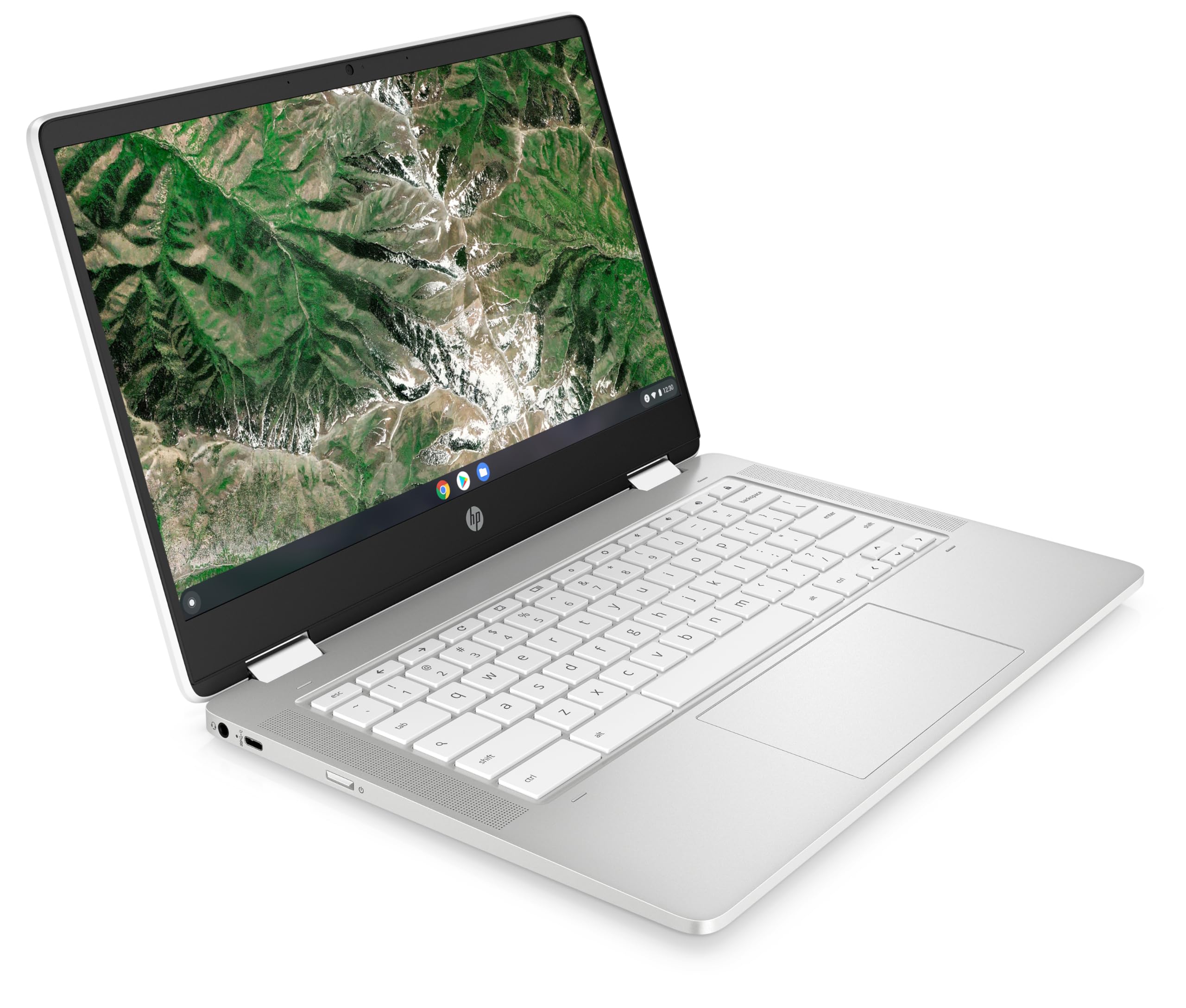 HP Chromebook x360 Ordinateur Portable, 14" Tactile, Intel Celeron N4120, 4 Go DDR4 de RAM, 64 Go eMMC, Intel UHD Graphics 600, Système d’exploitation ChromeOS, Clavier QWERTZ, Germini, Blanc