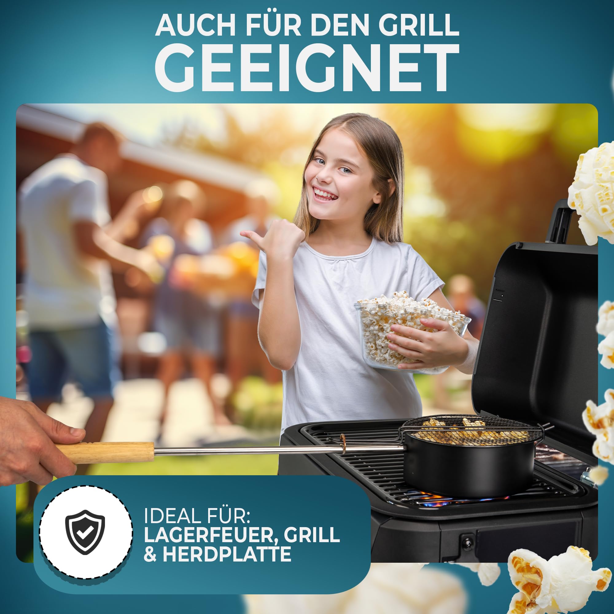 ELFENSTEIN Popcorn Maker Falò – con mais popcorn popcorn e tatuaggi luminosi – popcorn makers in acciaio al carbonio per falò, barbecue e braciere – padella popcorn per esterni