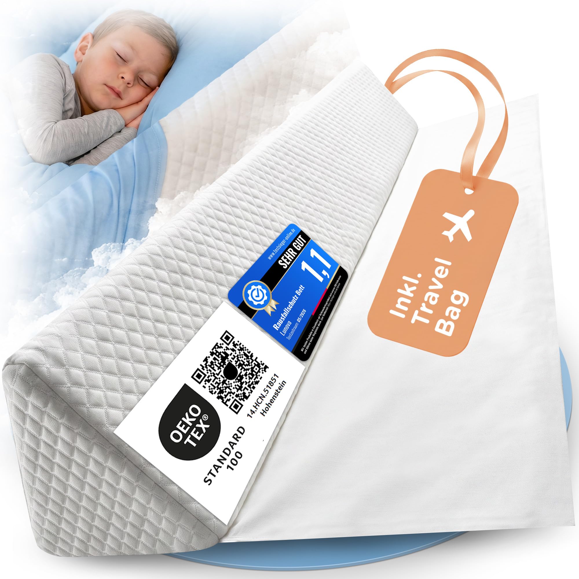 LUNOVA® Protezione anticaduta letto da viaggio per bambini e neonati, letto
