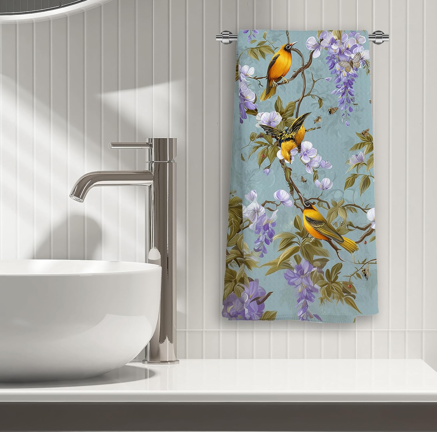 William Morris Vintage Floral Kitchen Towels - Yellow Birds & Purple Wisteria Pattern, 16x24 Inch Cottagecore Tea Towels, Absorbent Dish Cloths for Kitchen Decor, Unique Gift for Bird Lovers image 4