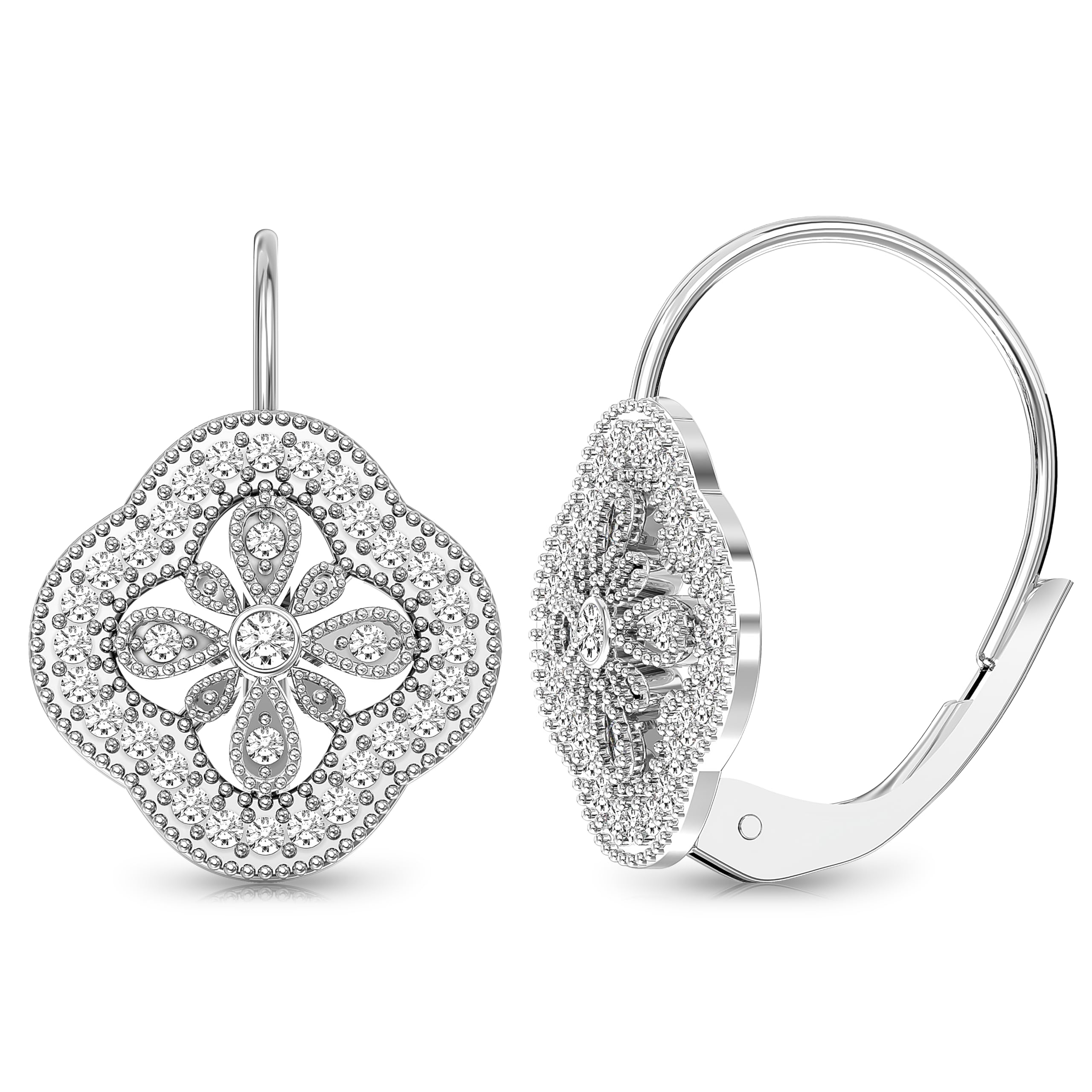 LeCalla 925 Sterling Silver BIS Hallmarked Rhodium Plated Cubic Zirconia Openwork Clover Leverback Small Drop Dangle Earrings for Women and Girls (B0CWGKTGC3) Amazon Price History, Amazon Price Tracker