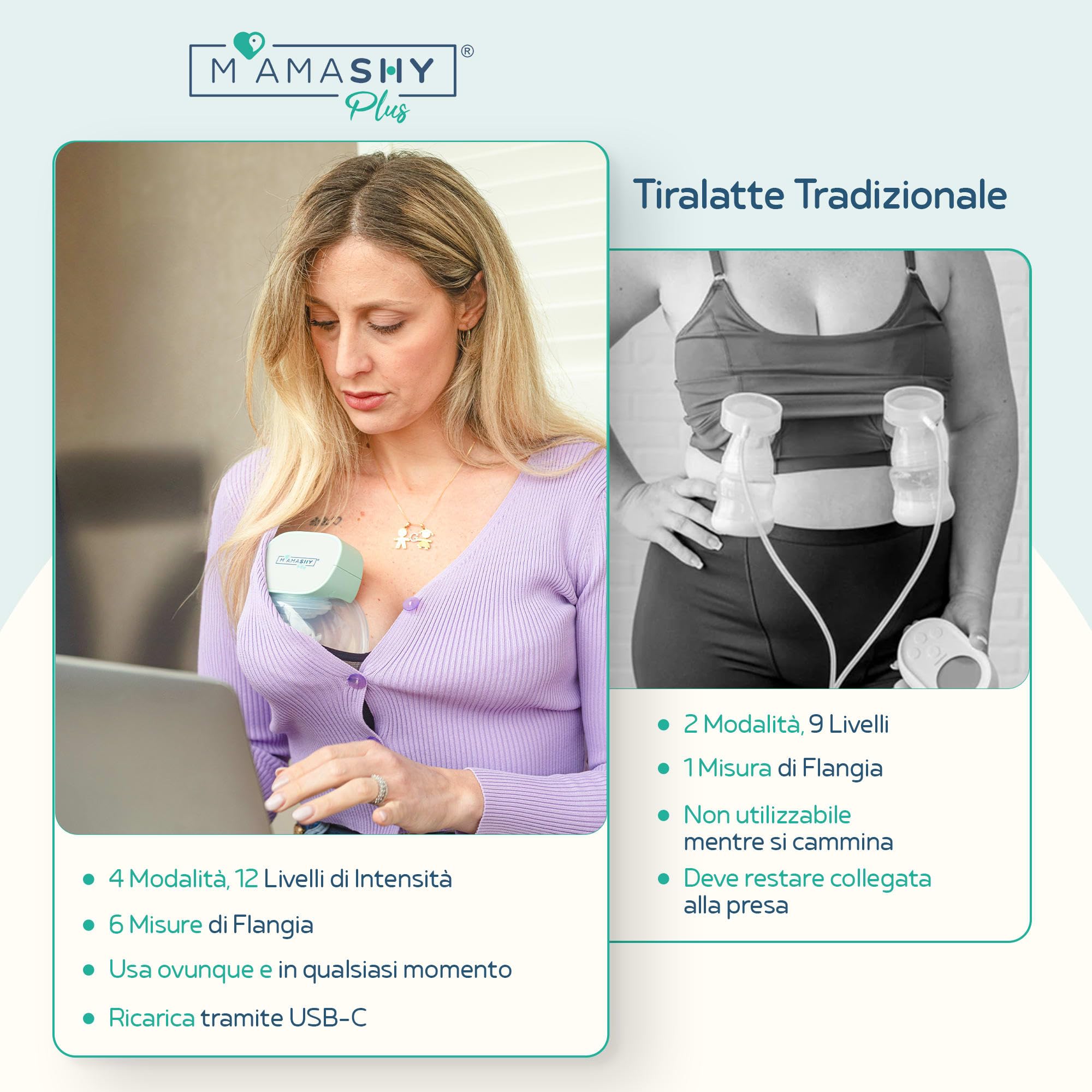 MAMASHY Plus START – Tiralatte Elettrico Indossabile per Allattamento