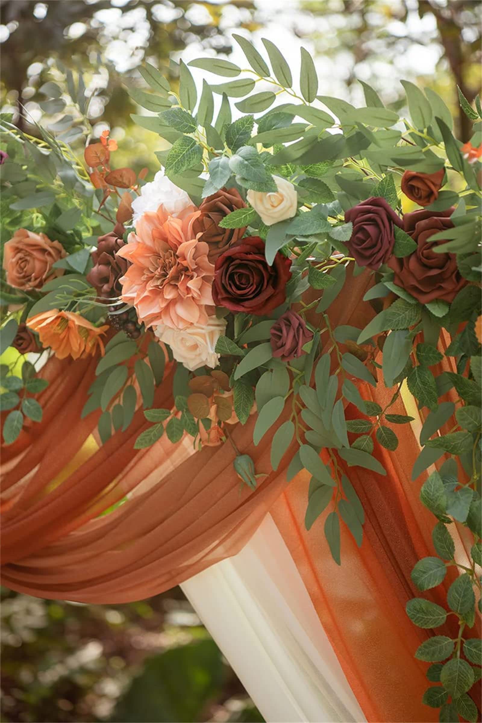 Künstliche Eukalyptus-Girlanden in Orange, romantische Hochzeitsbogen-Blumen im Boho-Stil, hängende Seidenranken-Hochzeitsgirlande mit grünen Blättern für Hochzeits-Party-Dekoration