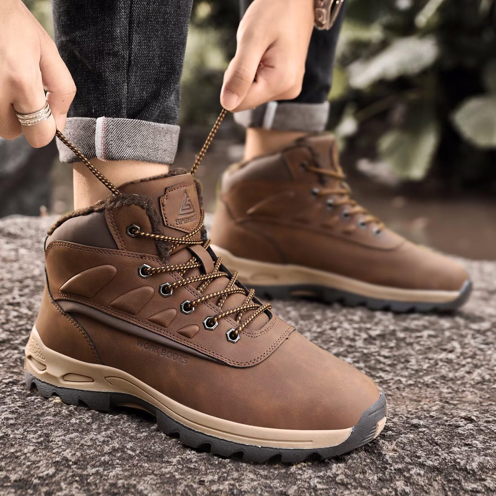 CYKYGGO Stivali Invernali Uomo Caldo Scarpe da Neve Caldo Impermeabile Antiscivolo Scarponcino Trekking