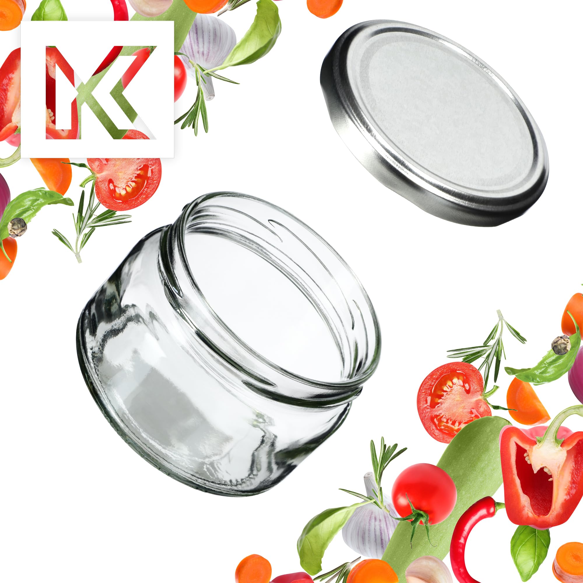 KADAX Małe słoiki na przetwory 250 ml, słoiki na dżem z pokrywką, hermetyczne słoiki na prezent, mini szklanki na miód i przyprawy (100 sztuk, srebrne)