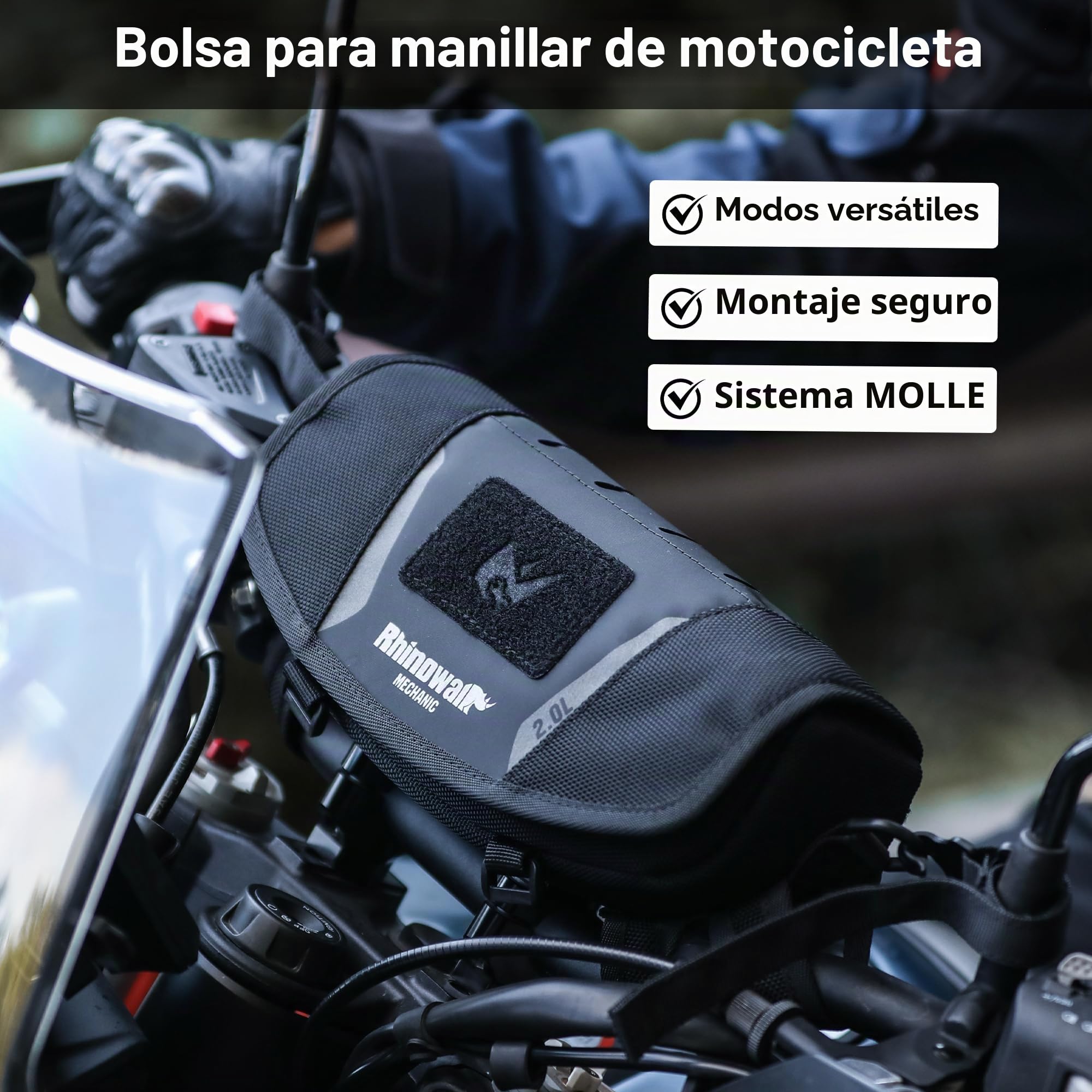 Rhinowalk Bolsa para manillar de moto 2L MJX2010, impermeable, con protector de lluvia y correa para el hombro, apta para ADV Enduro Touring