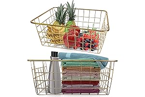2 Piece Gold Wire Basket Set for Closet Storage