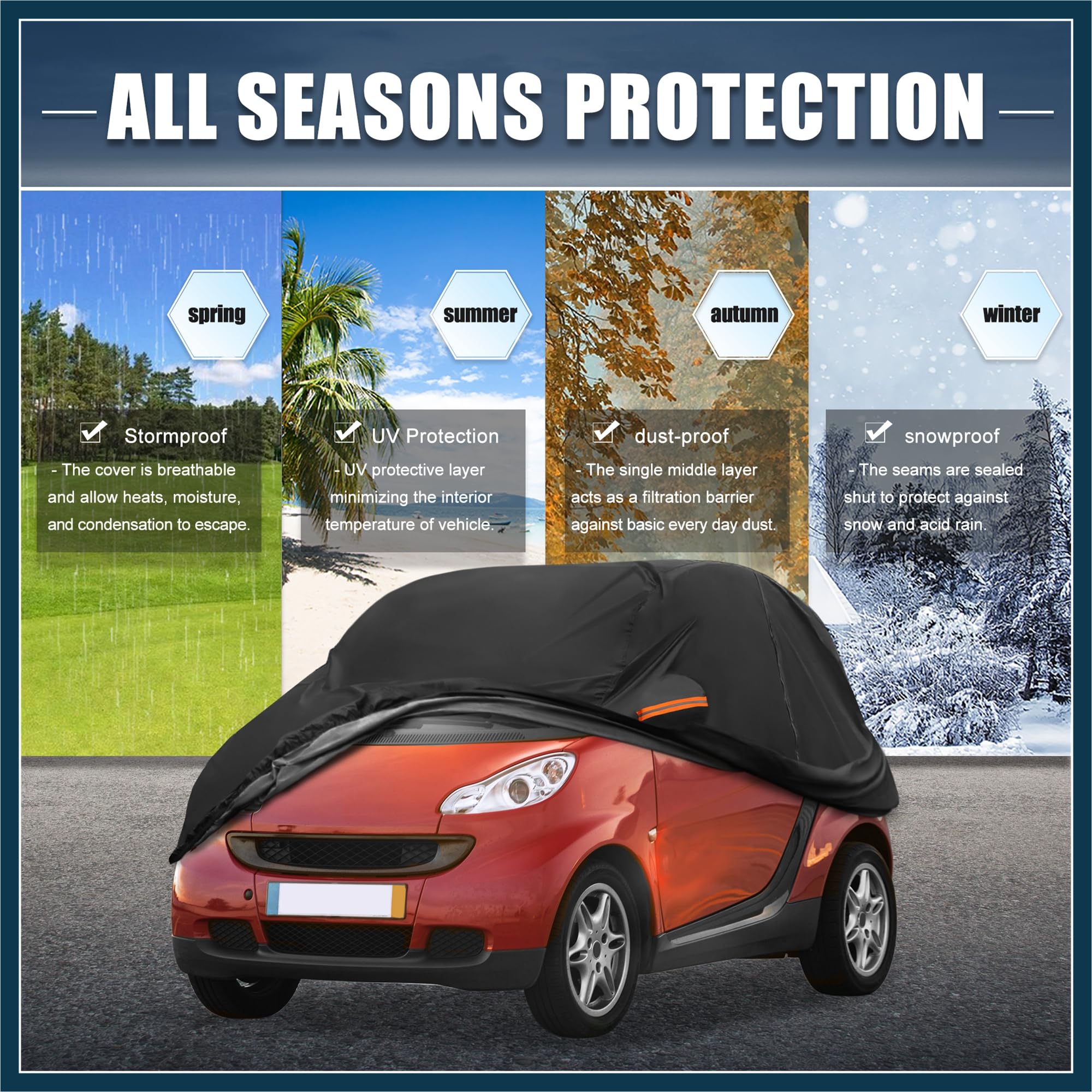 Funda de coche para Smart Fortwo 2007-2023 210D-PU Oxford, cubierta completa impermeable y resistente al viento, con cremallera para puerta del conductor