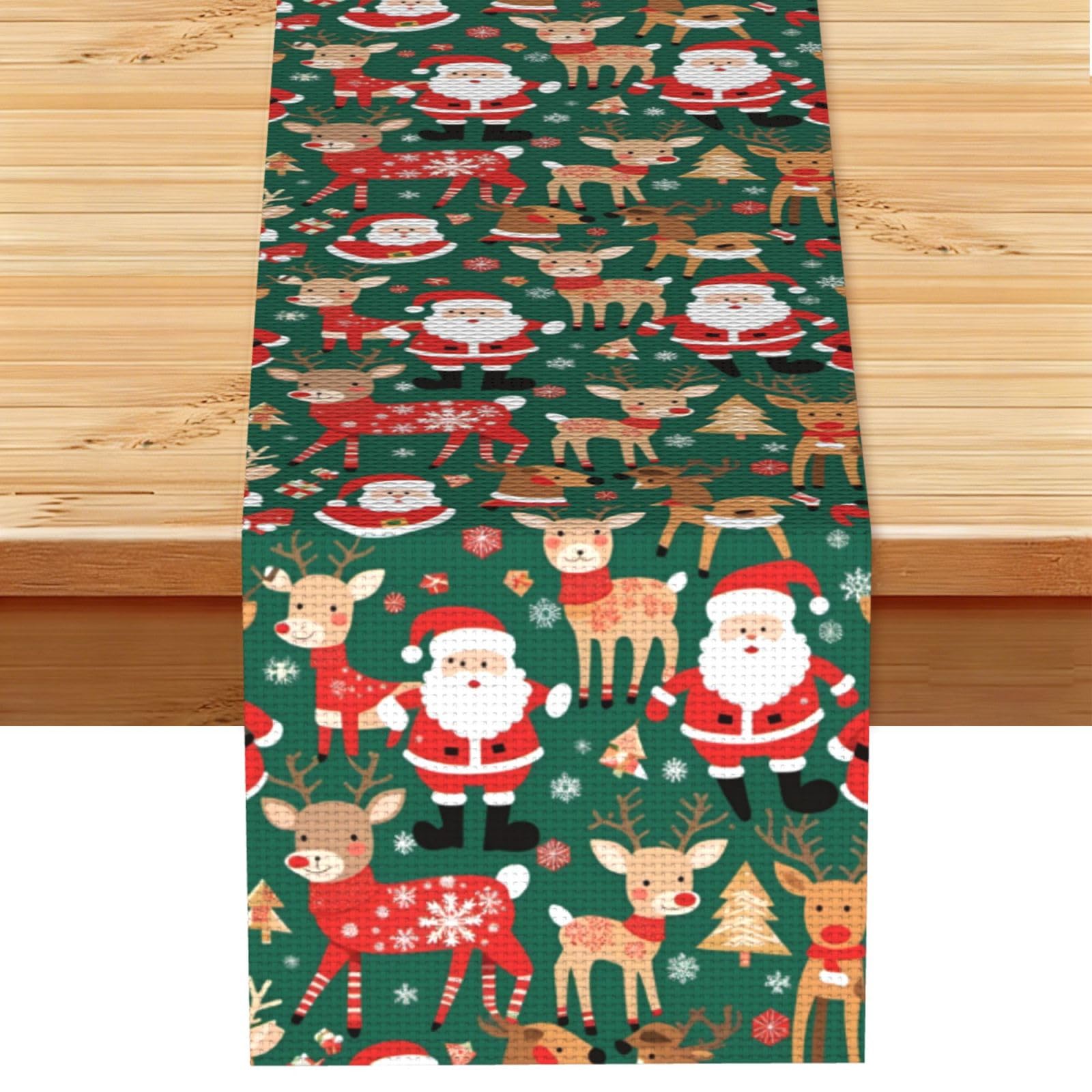 Santa Claus and Christmas deer Table Runner 13x72 Inch Dining Decor