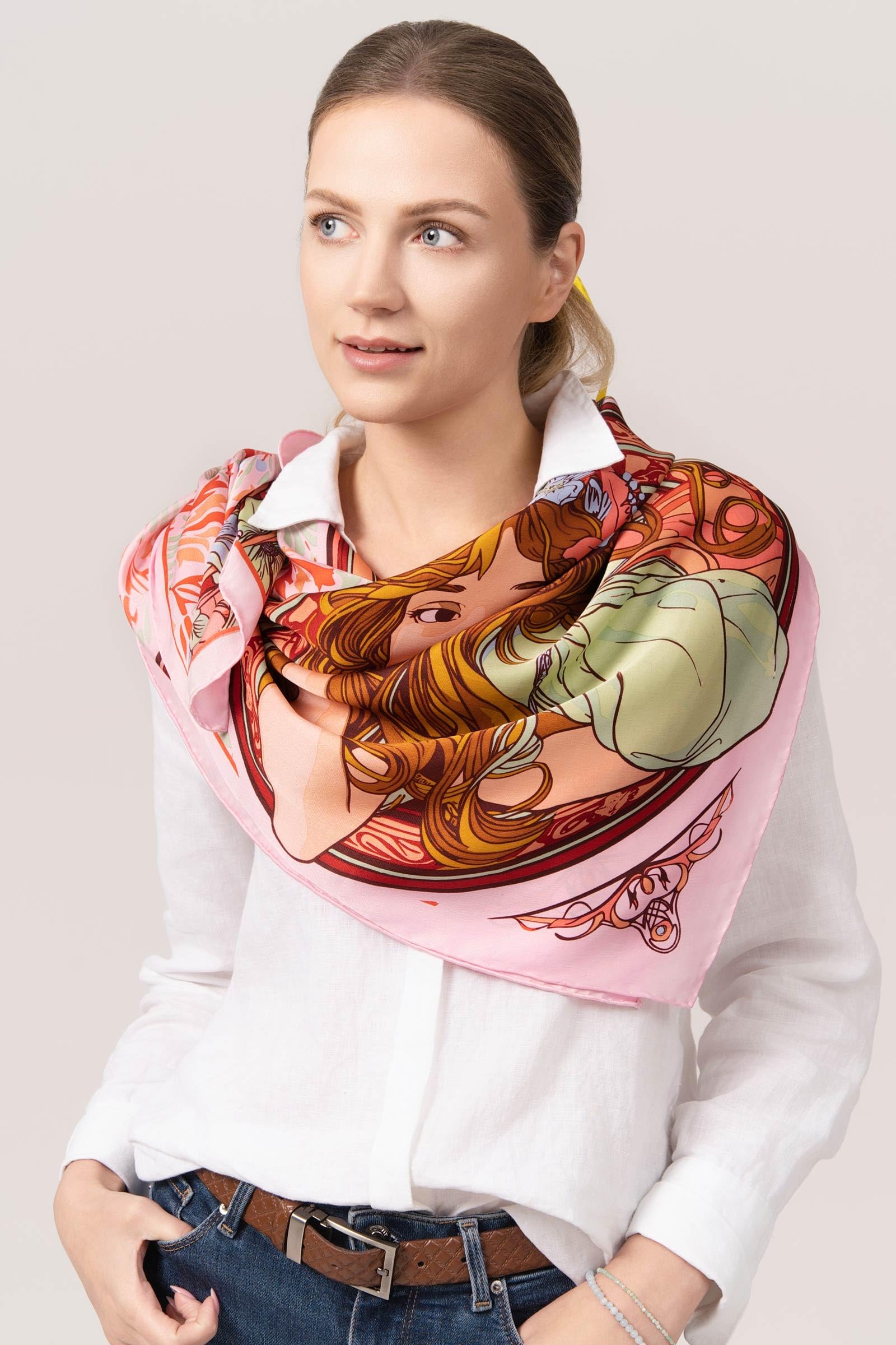 Grand Carré de Soie Naturelle 100 x 100 cm - Foulard Soie Femme Imprimé en Sérigraphie - Carré Soie Roulottage Manuel - Soie Satin - Emballage Soigné