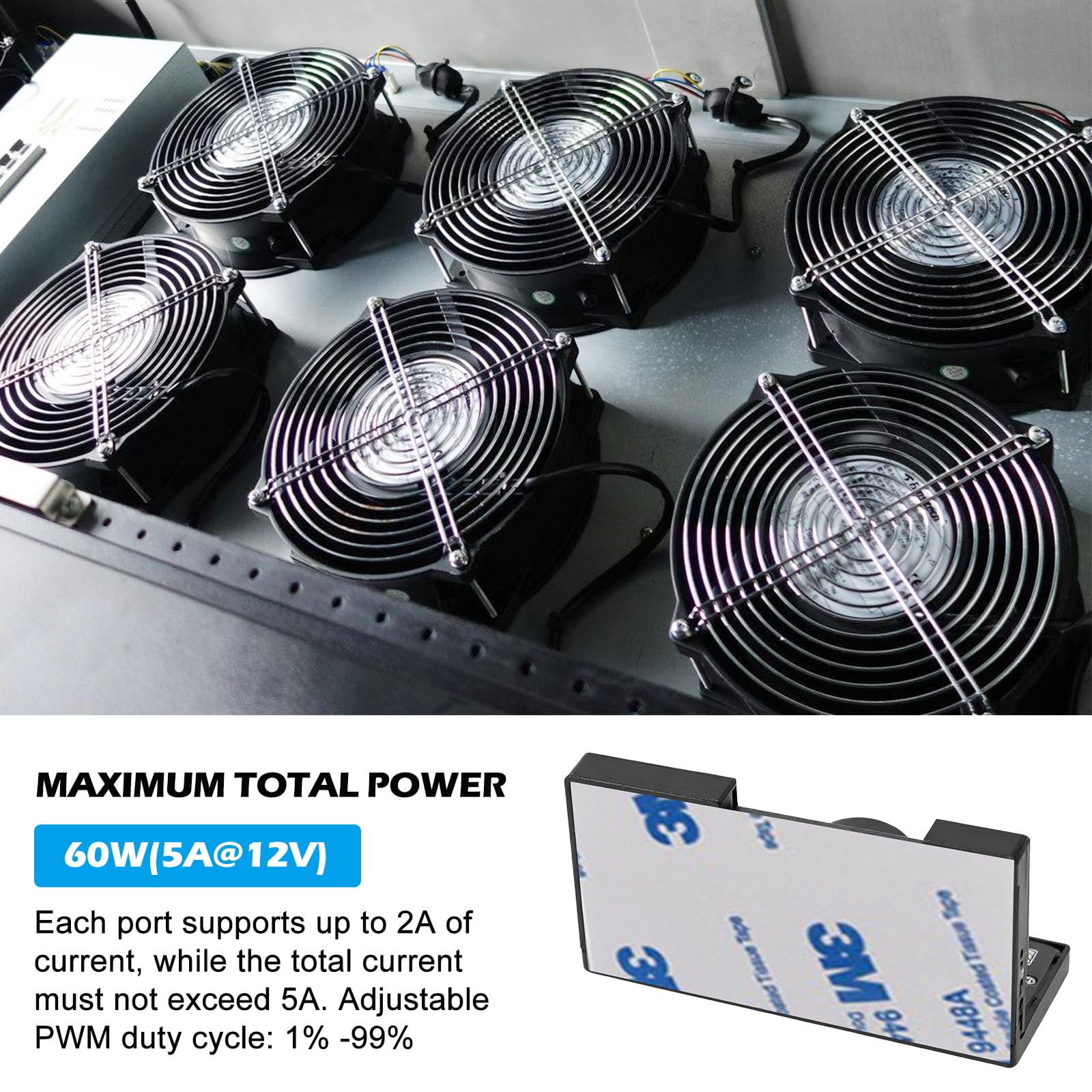 2 controller di velocità della ventola PWM 12 V: 4 poli, hub adattatore ventola per PC con alimentazione tramite SATA e DC 5525, Cooling Fan Speed Knob con uscita massima totale 60 W 5 A