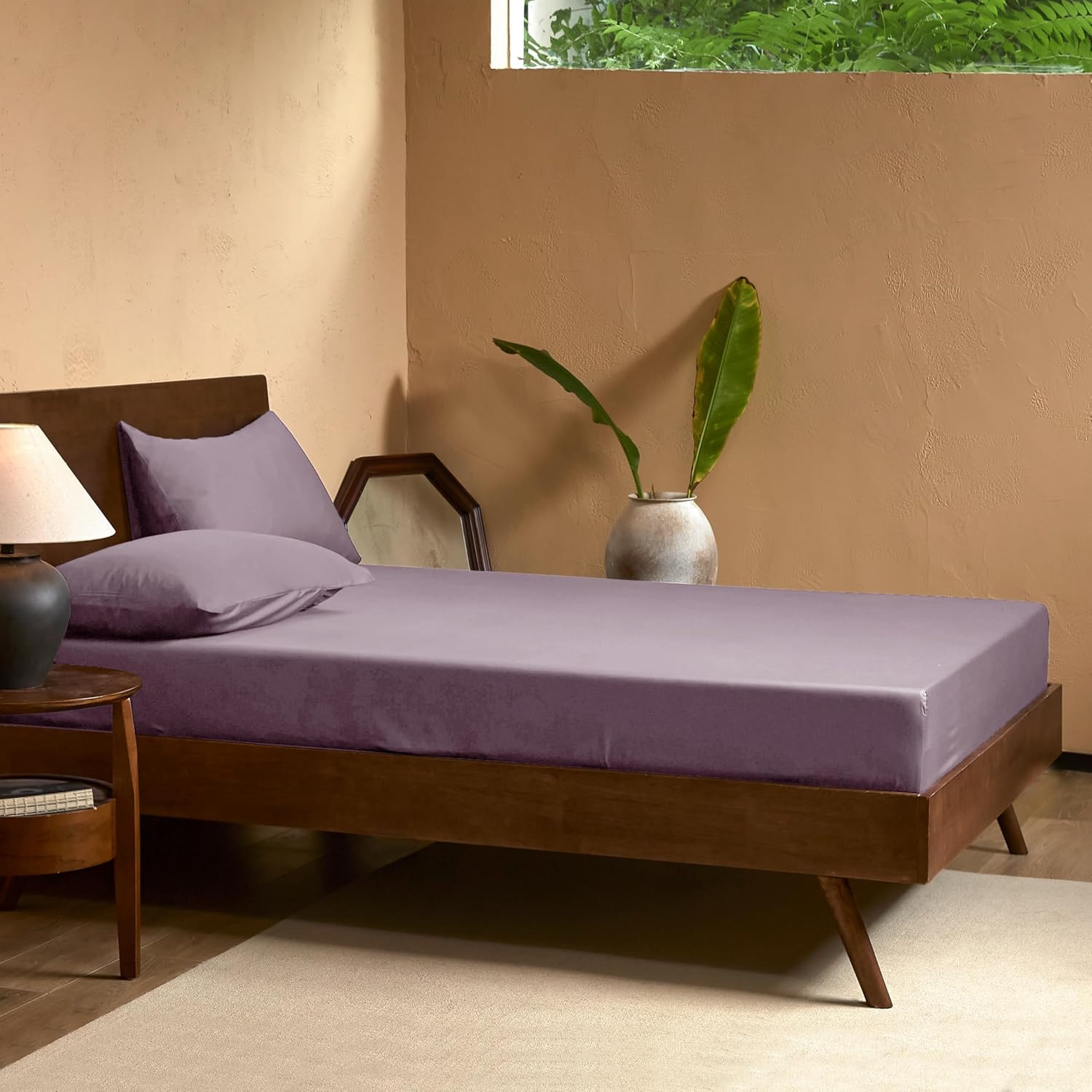 EVERLY King Sheets Set,Luxuriously 400 Thread Count Organic Viscose Derived from Bamboo Bed Sheet,Cooling Sheets for King Size 4 Piece Deep Pockets Bedding Sheets &Pillowcases-Purple - Image 7