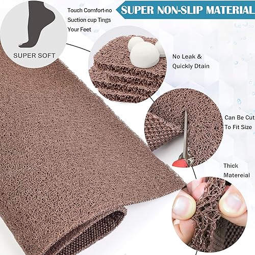 Miniatura 4 de Tapetes de ducha extragrandes antideslizantes, 23.6 x 47.2 pulgadas, tapete de lufa para ducha y baño, secado rápido, color marrón