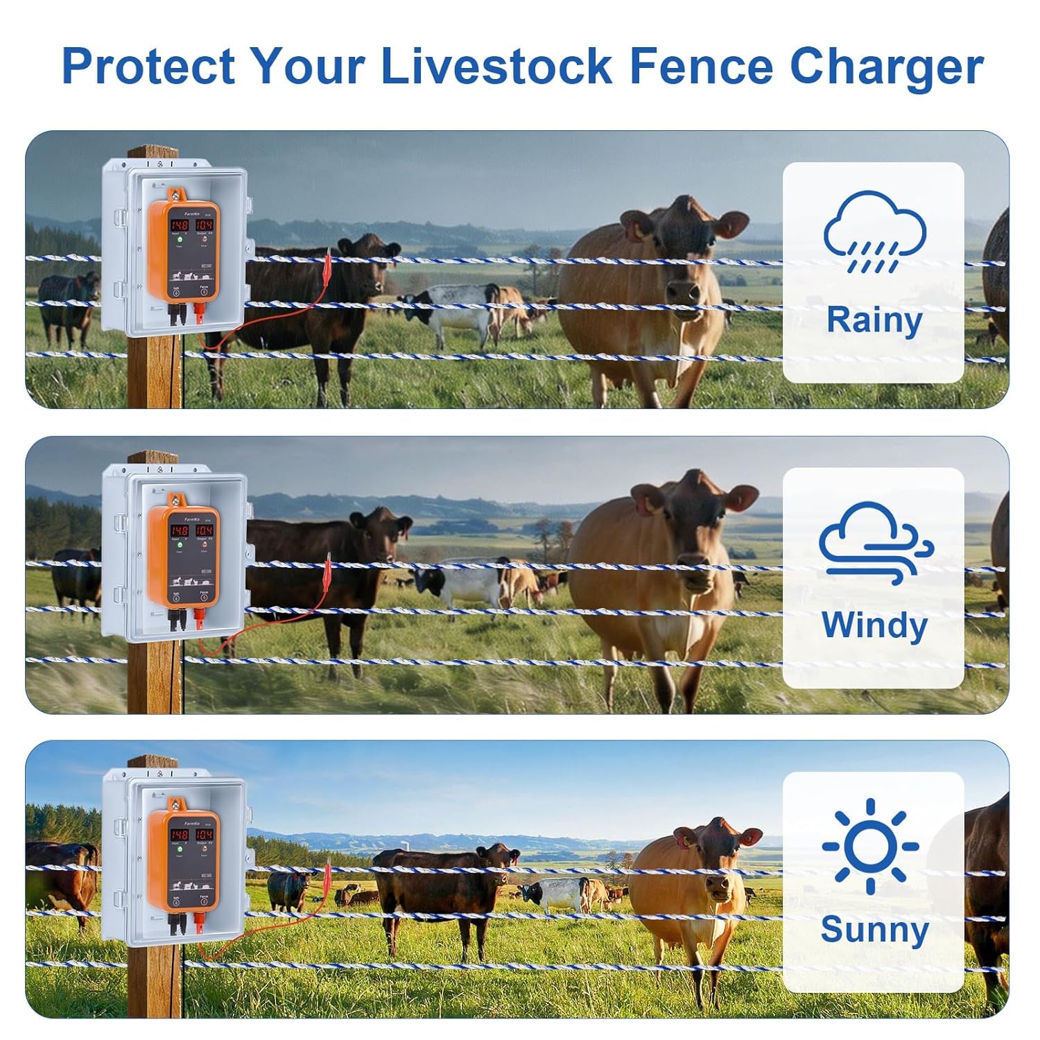 Carcasa impermeable para valla eléctrica con cable de valla eléctrica (200 metros), 6 hebras de acero inoxidable para una conductividad confiable y resistencia al óxido, para exteriores