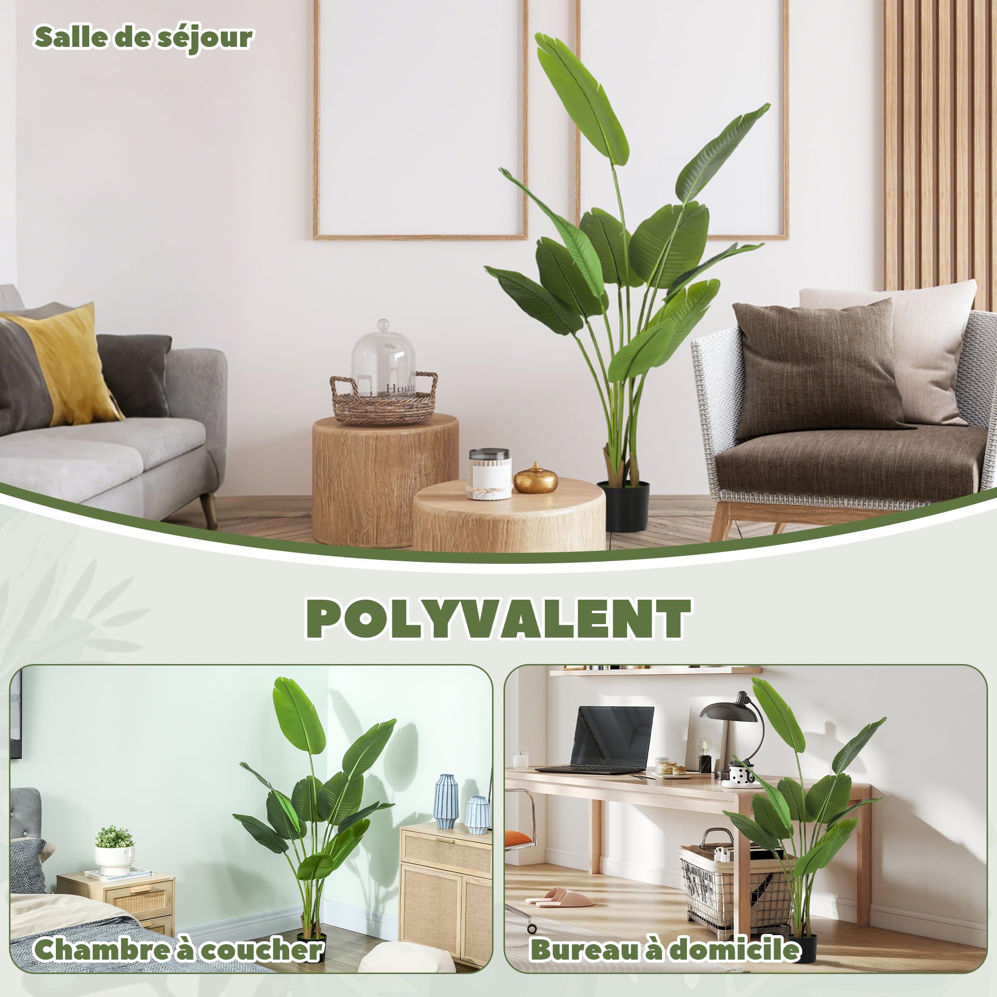 HOMCOM Planta Artificial Decorativa 160 cm Planta Artificial Ave del Paraíso con Maceta y Hojas Árbol Plástico de Interior y Exterior Decoración para Hogar Oficina Casa Balcón Dormitorio Verde