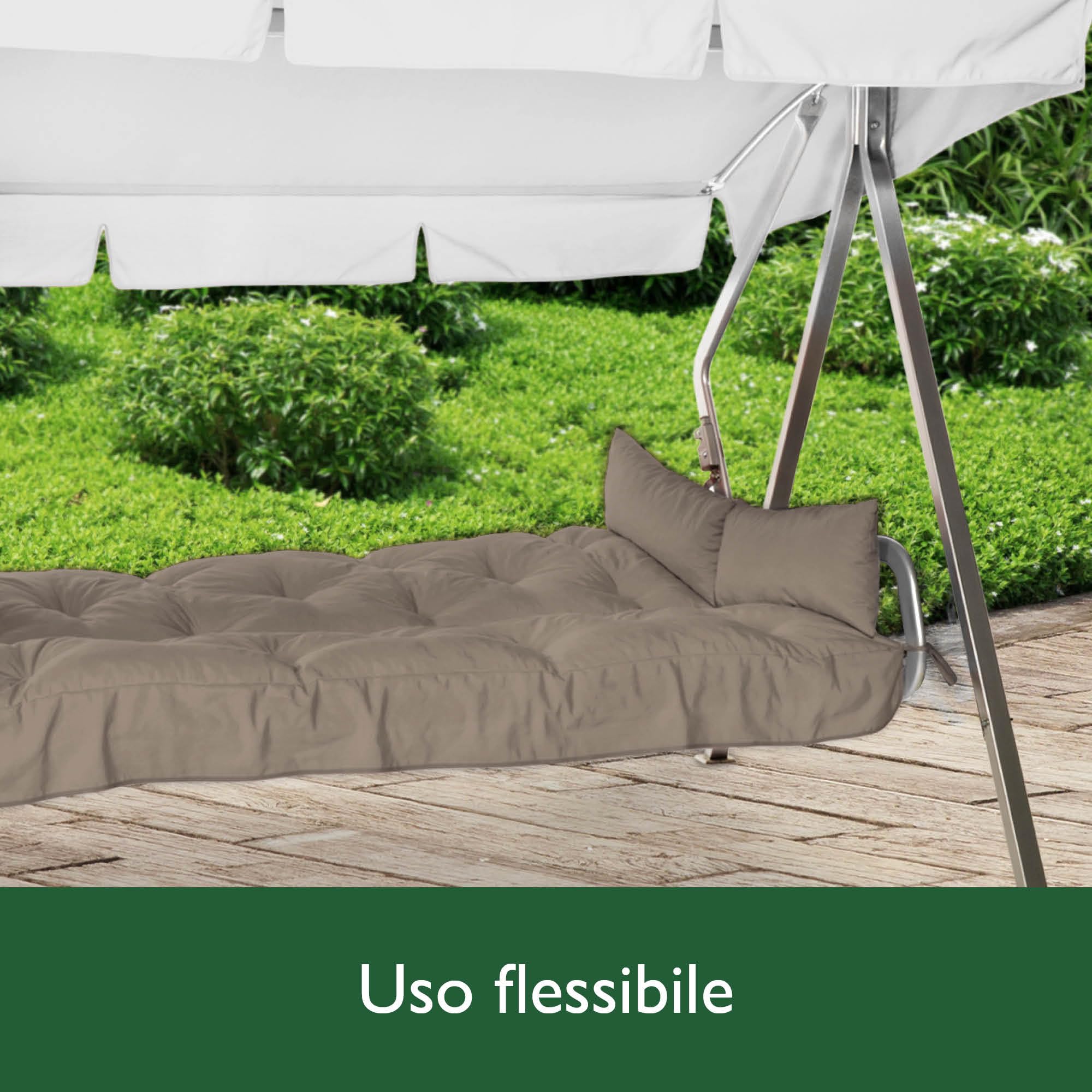 Beautissu Cuscini per dondoli e altalene da Giardino Flair HS - 180x50x8 cm - 2 braccioli e Un soffice Cuscino Grande - Taupe