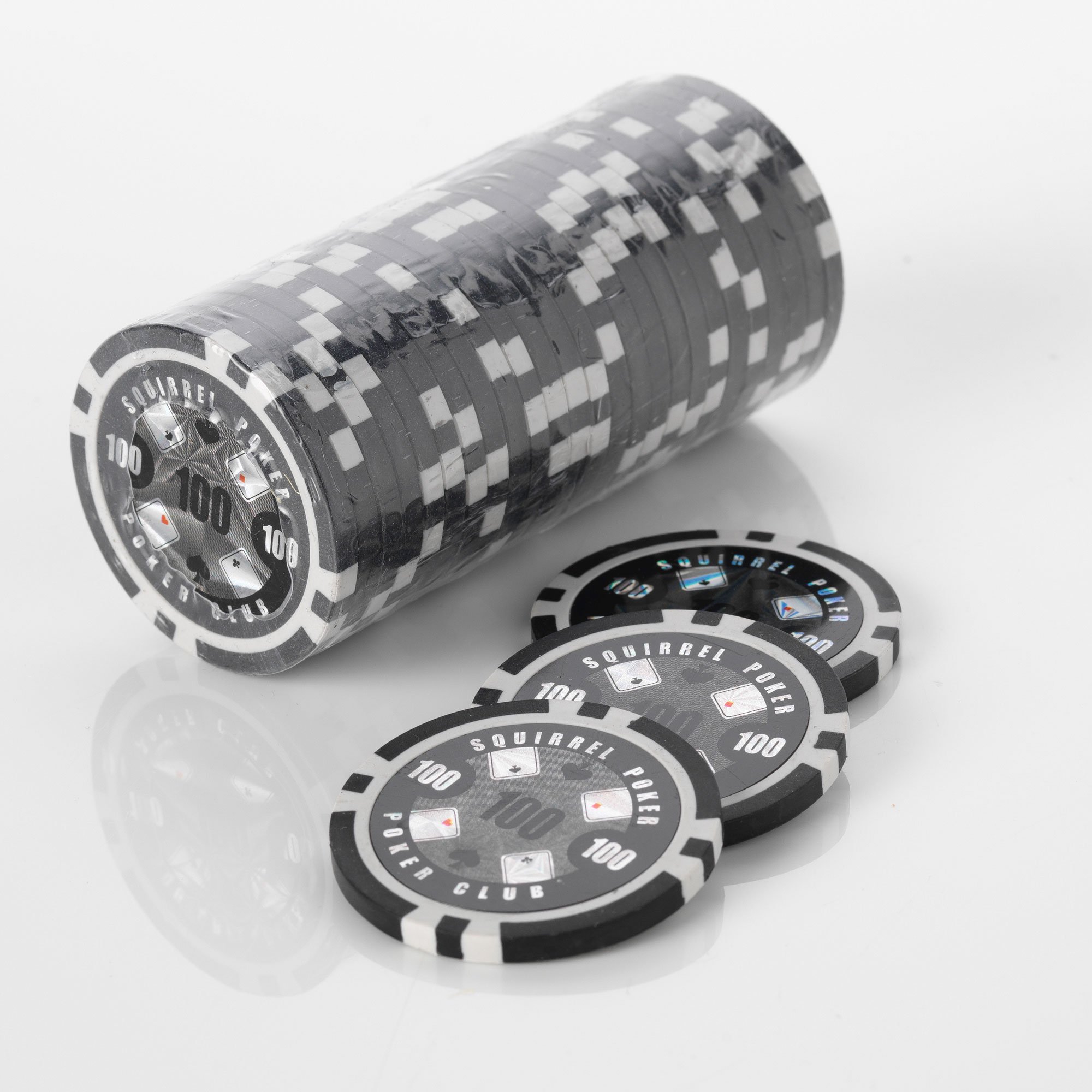 Squirrel Poker 15G Poker Chips - Design Poker Club 15G Poker Chips Colour = Black, Value = $100