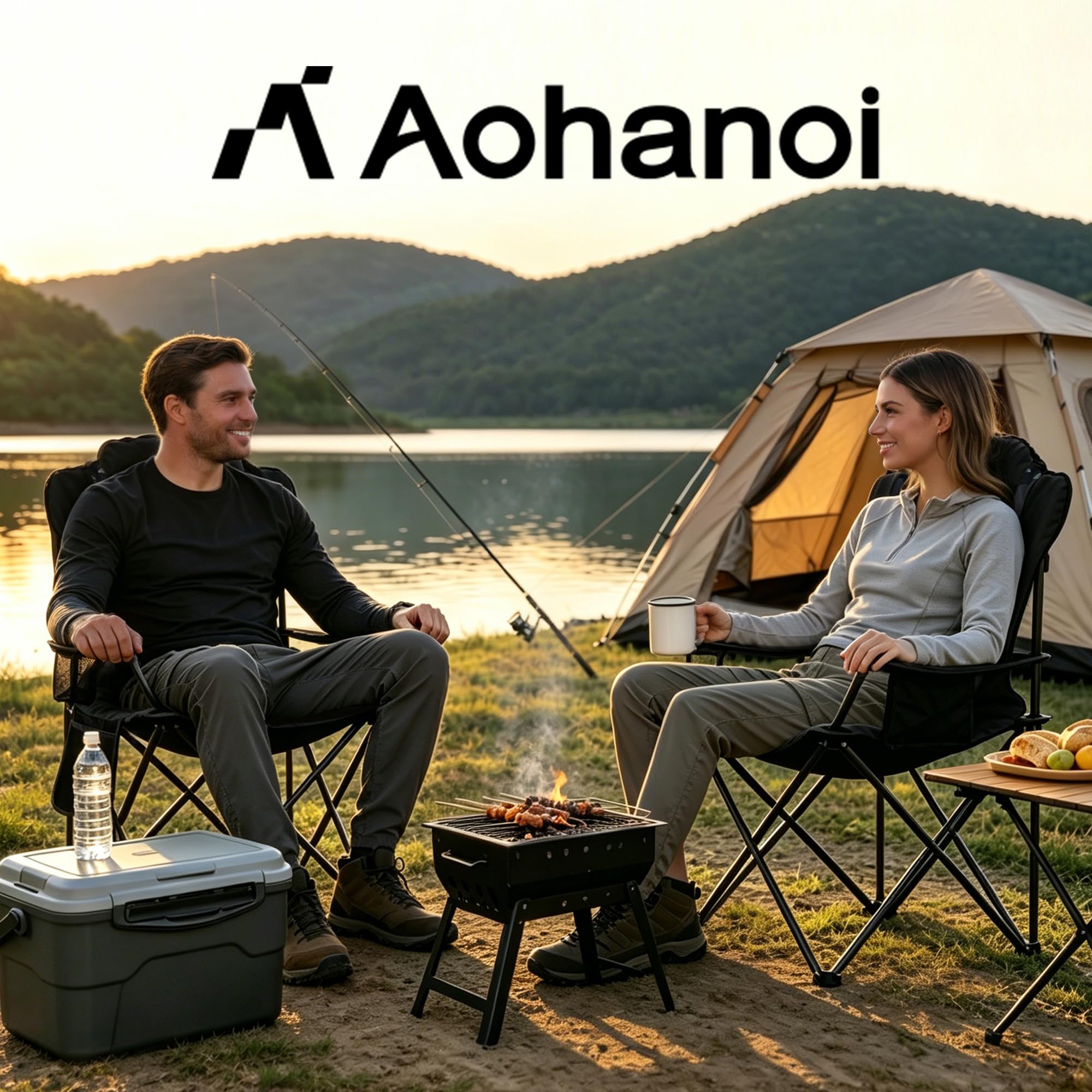 Aohanoi - Sillas de camping para personas pesadas, sillas plegables para exteriores con soporte para tazas y bolsa refrigeradora, sillas de campamento con soporte de hasta 300 libras (1 PC, camuflaje)