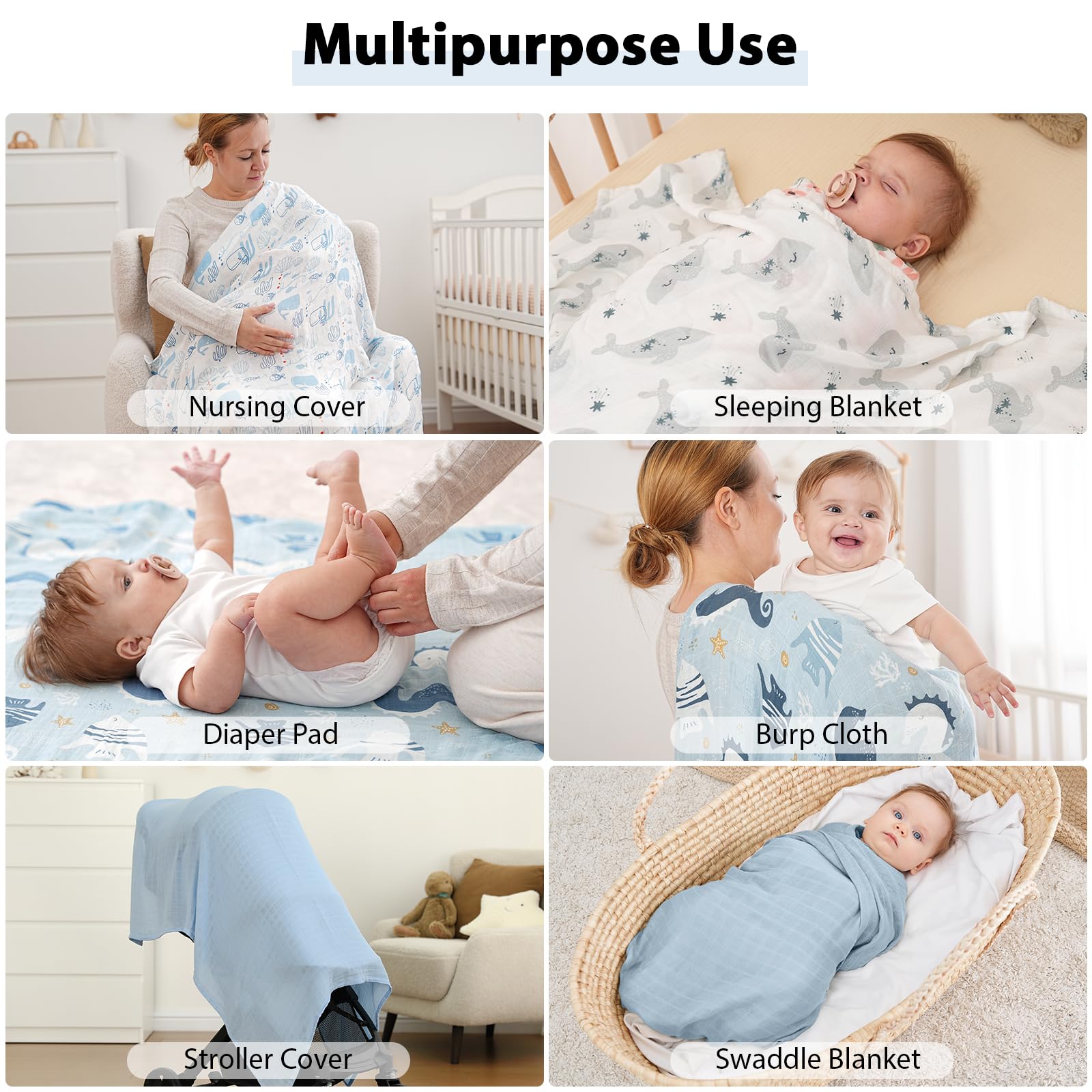 Yoofoss 4er Pack Baby Pucktuch 120x120 cm Mullwindeln aus Baumwolle und Bambus Wickeltuch Swaddle Decke Tücher als Babydecke Puckdecke Mulltücher Badetuch Wickeldecke