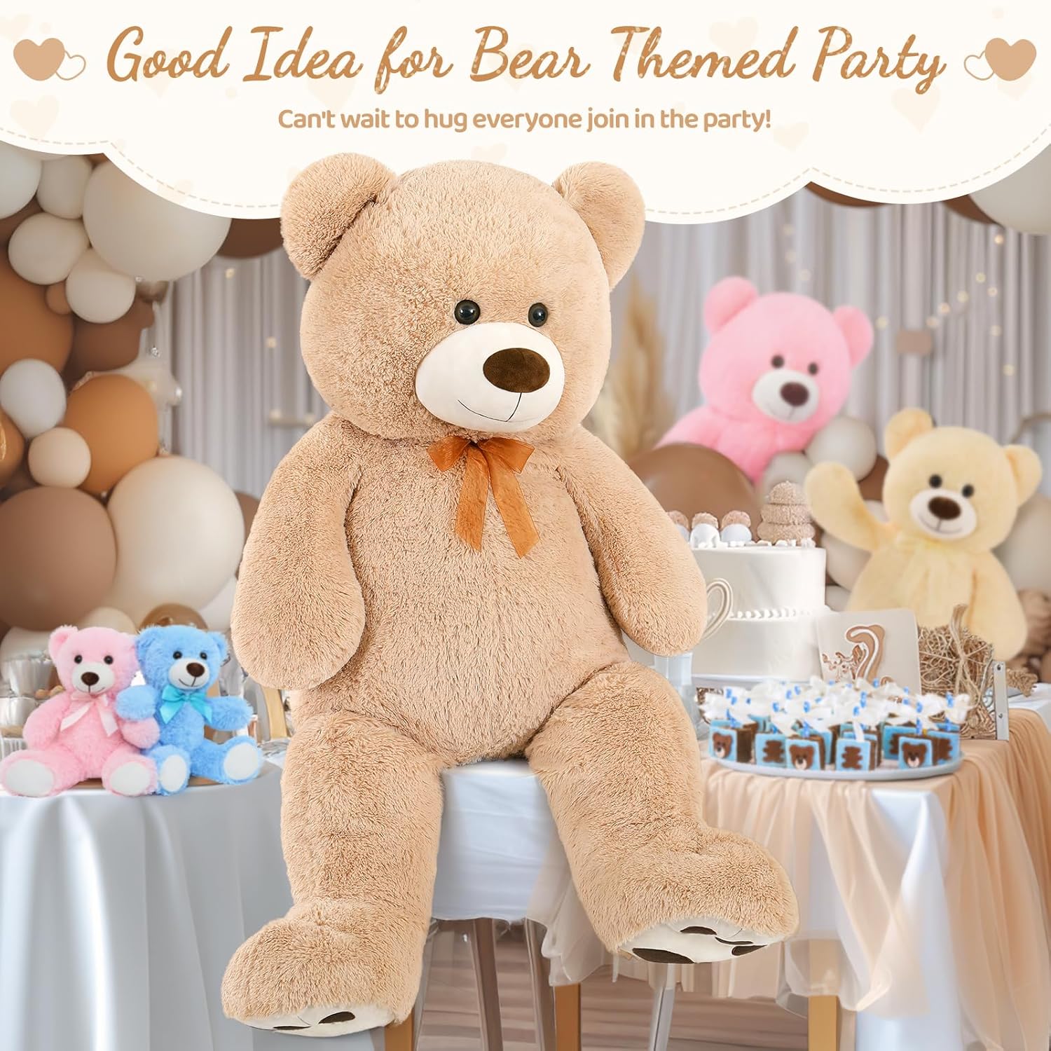 MaoGoLan 50 inch Large Stuffed Bear Plush Teddy Bear Stuffed Animal for Kids Teens Girls Boys, 4ft Giant Teddy for Baby Shower Centerpieces, Christmas, Valentine's Day, Birthday Gifts