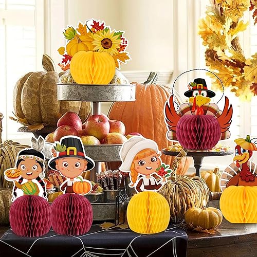 Miniatura 3 de Konsait 6 centros de mesa de Acción de Gracias, decoración de papel de Acción de Gracias, pavo 3D, calabaza, panal, Acción de Gracias, cosecha de