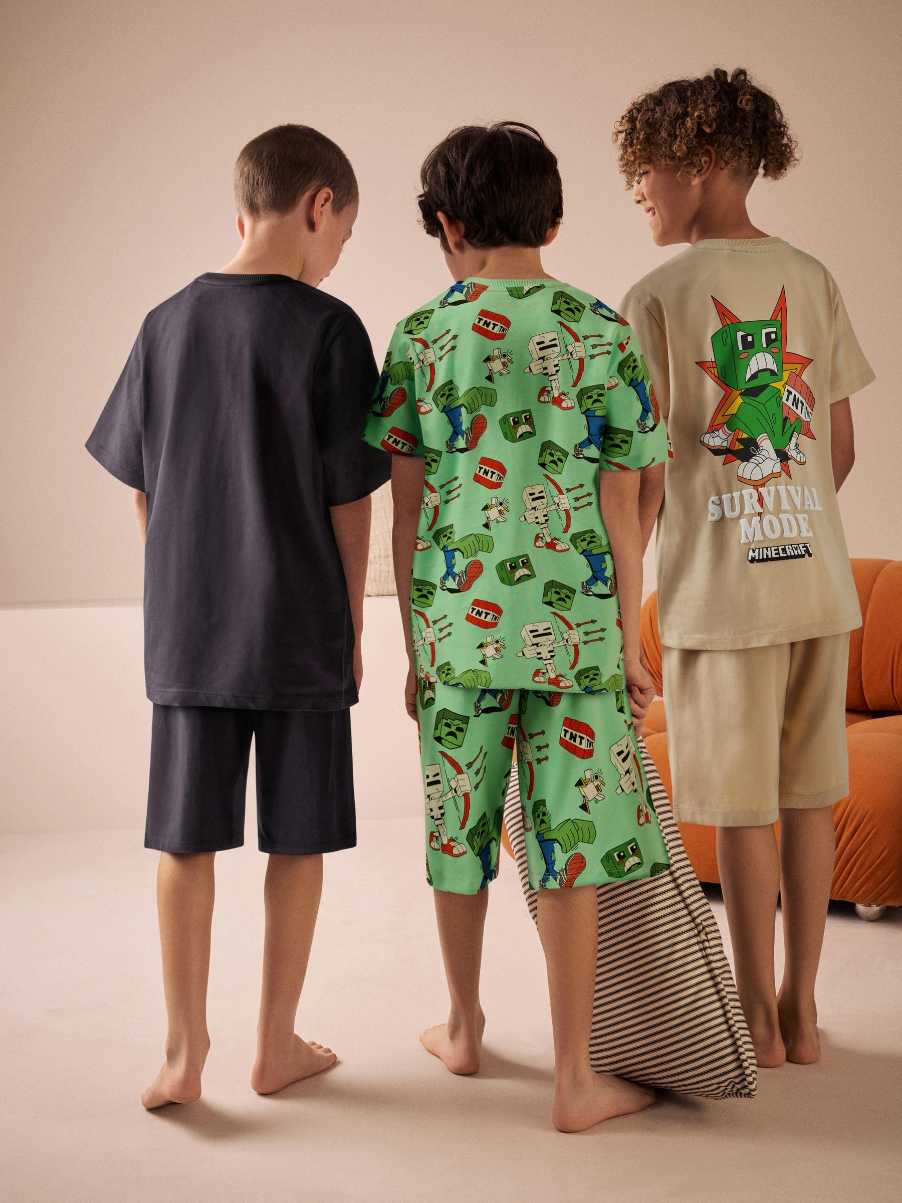 NEXT Ragazzo Confezione da 3 Pigiami Corti Minecraft in 100% Cotone