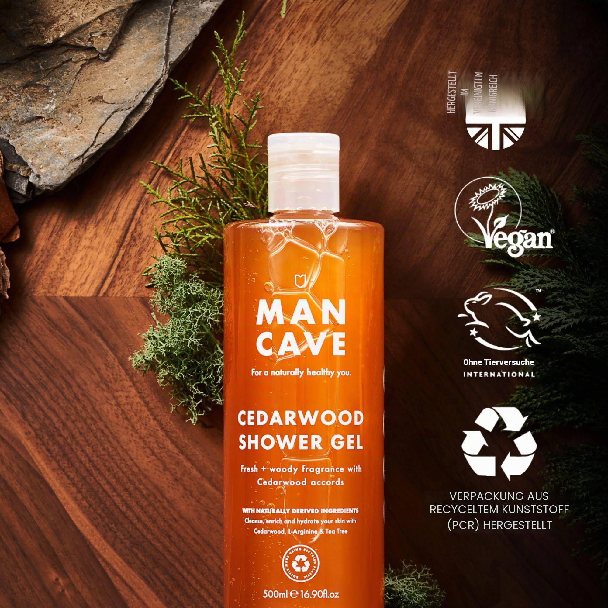 ManCave Duschgel Set Herren 4x500ml - Geschenkset Männer mit Wild Mint, Lemon Oak, Zedernholz & Meersalz - Sulfatfrei, Vegan - XXL Körperpflege Geschenk Männer