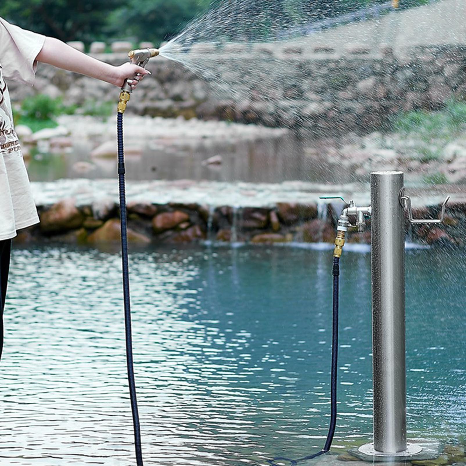 Columna de Grifo de Agua Exterior de Acero Inoxidable con Poste anticongelante para Soporte de Manguera de hidrante de jardín y tubería de Agua Exterior.