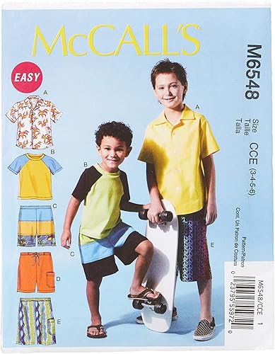 McCall's Patrones M6548 Camisa infantilniño, Top y pantalones cortos, Talla CCE (3-4-5-6)