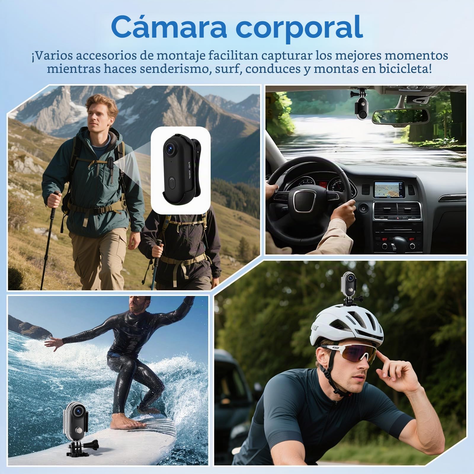 Cámara Acción 360° 1080P con 64 GB Tarjeta de Memoria, Mini Camara Deportiva Buceo Impermeable, WiFi Vlog Cámara Casco Moto Magnético Camera Deportiva Pequeña, Bodycam Video para Ciclismo Mascotas